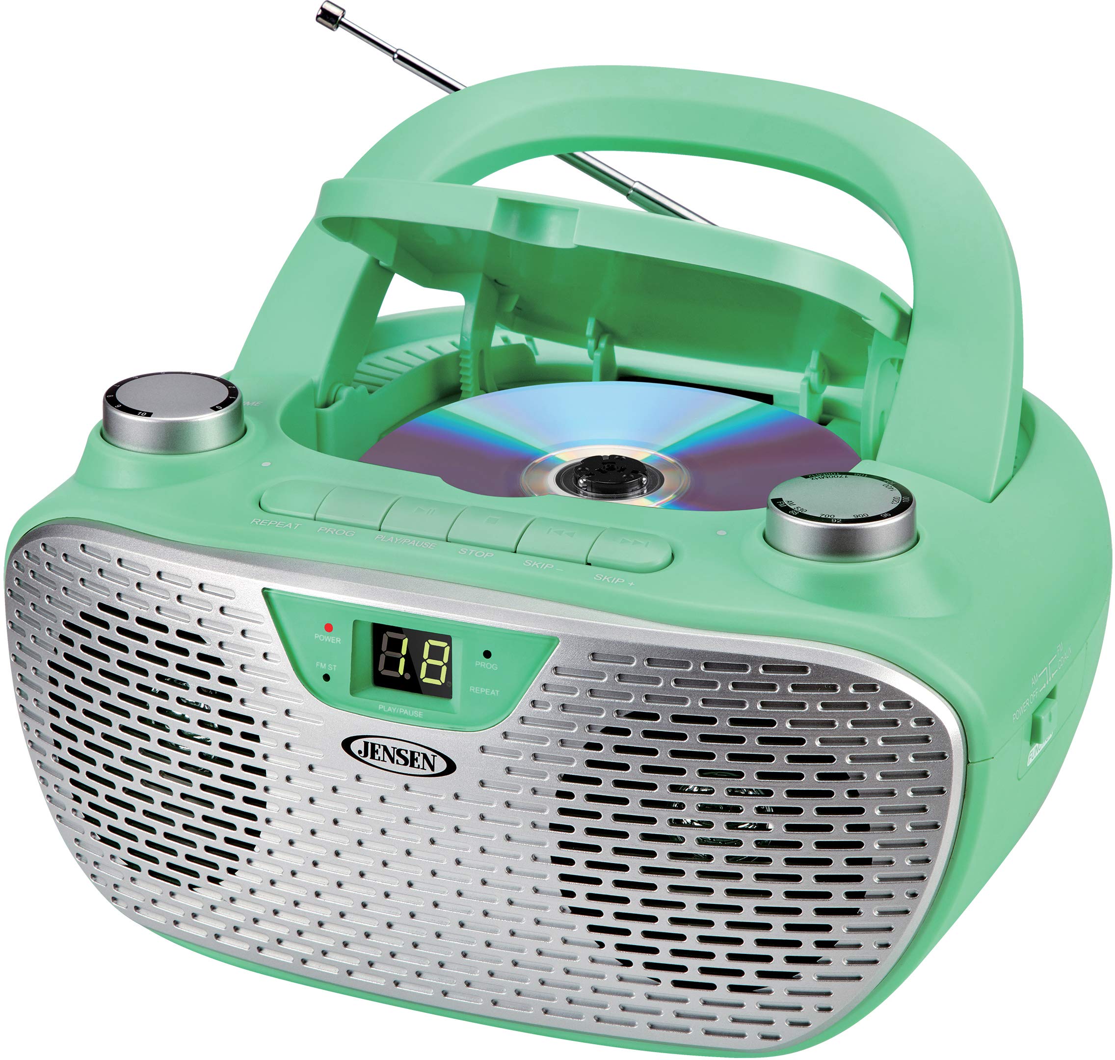 JENSEN CD485GR CD485 1Watt Portable Stereo CD Player with AM/FM Radio (Green)