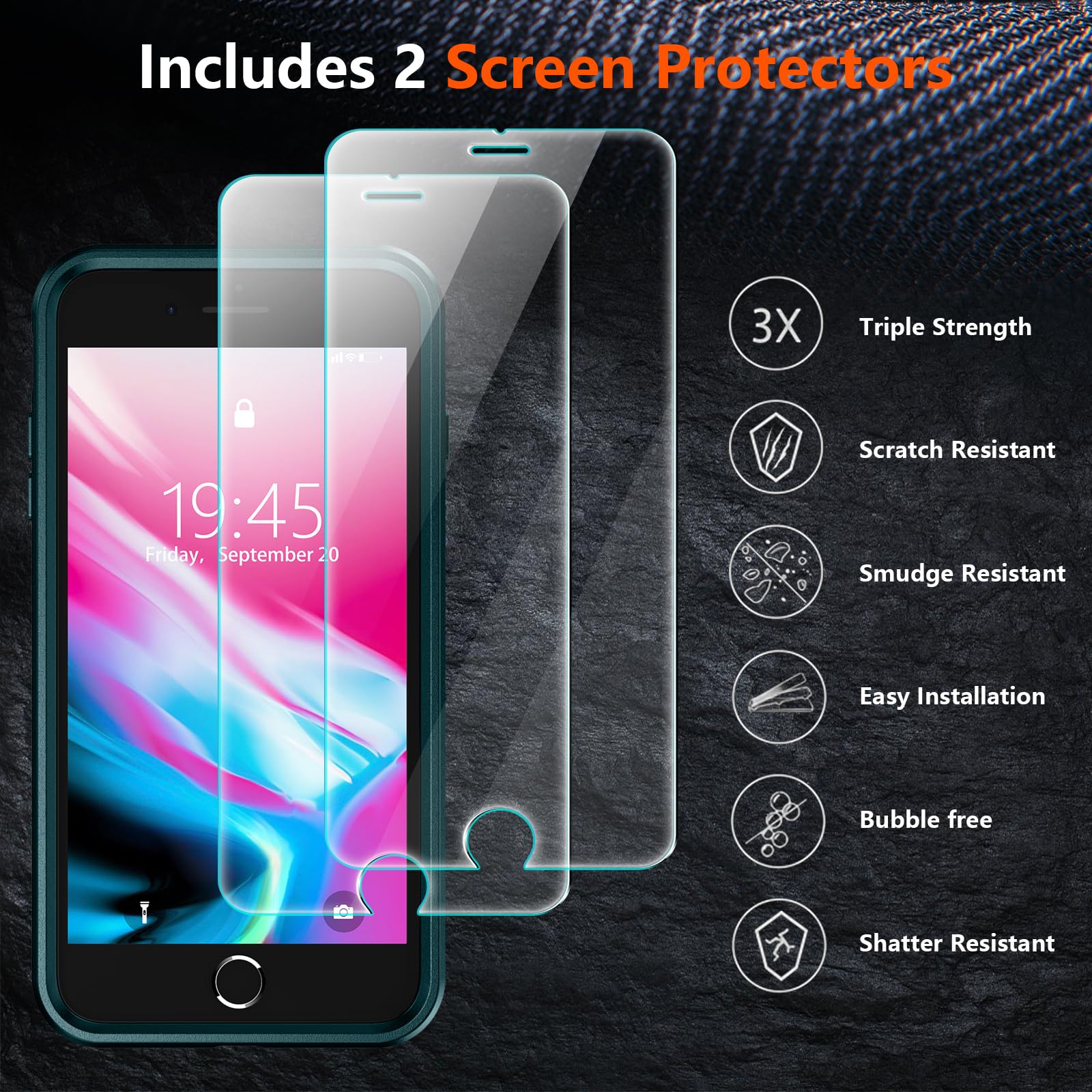 Spidercase For Iphone 7/8 Plus Case, [10 Ft Military Grade Drop Protection] [Non Slip] [2 Pcs Tempered Glass Screen Protector] H