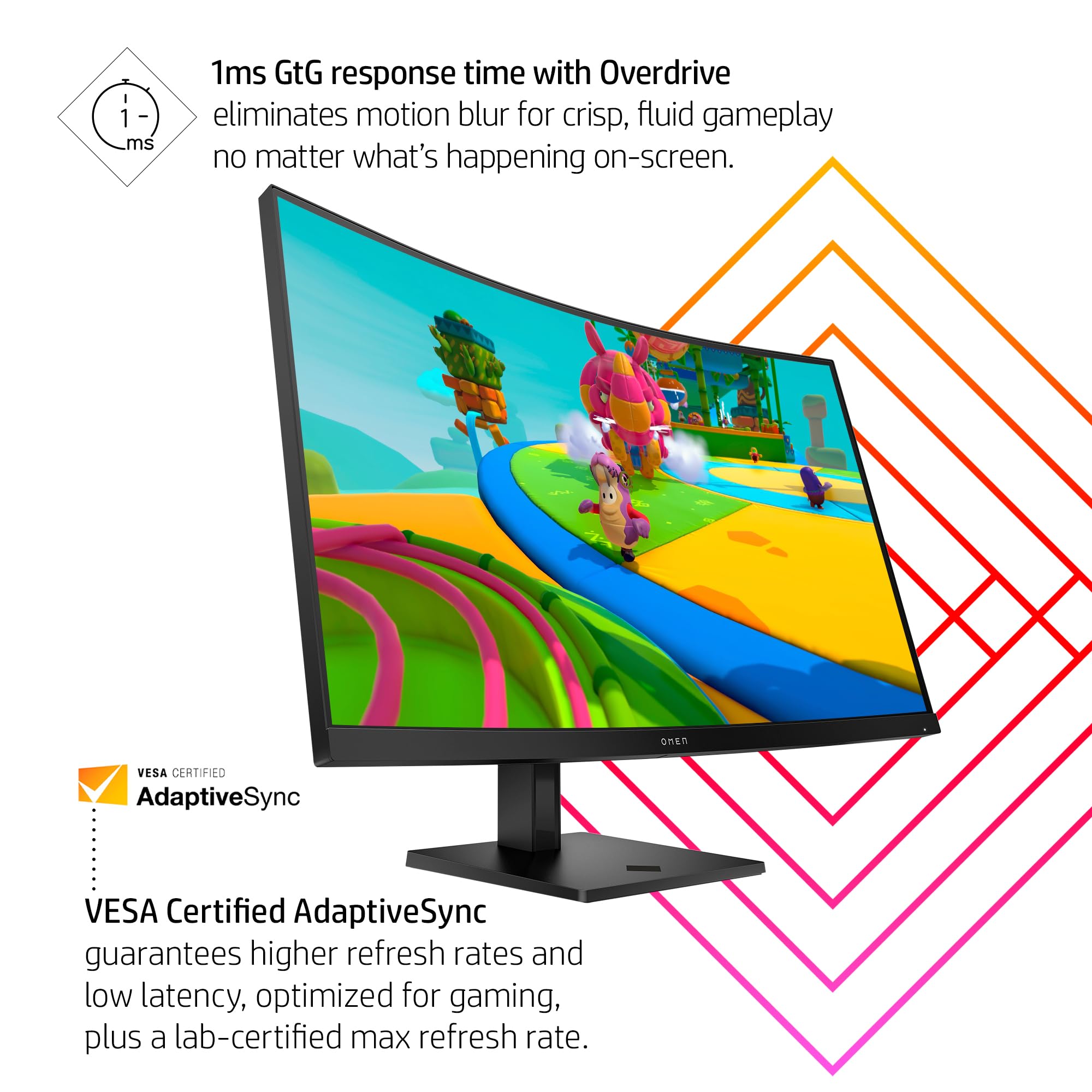 Hp Omen 32C Qhd 165Hz Curved Gaming Monitor, Qhd Display (2560 X 1440), Va Panel, 99% Srgb, 90% Dci P3, 16:9, Amd Freesync Premi