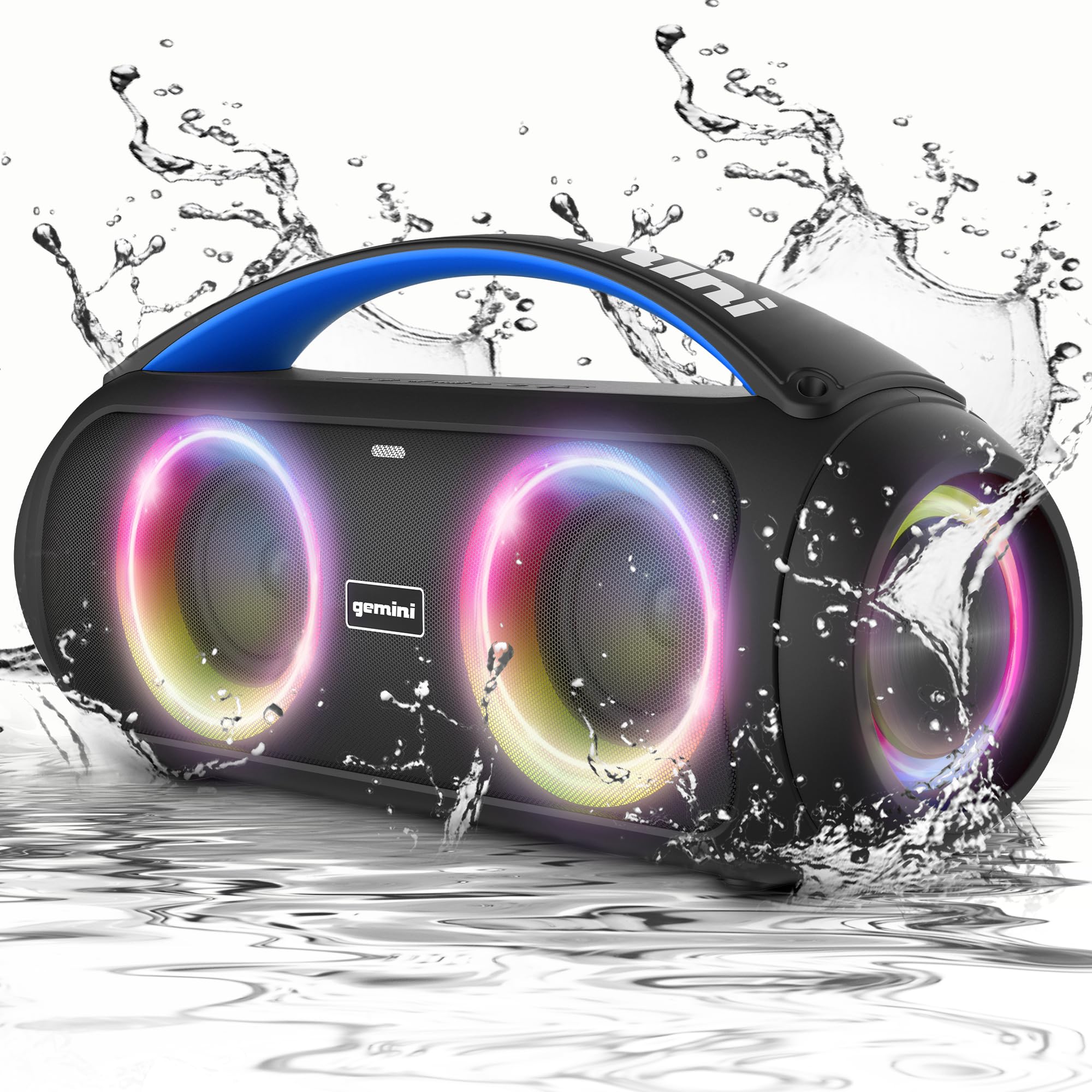 Gemini Sound Ggo 230L 50W Bluetooth Speaker Boombox: Portable Wireless Ipx5 Waterproof Speaker With Fm Radio, Led Party Lighting, Power Bank, And Long Lasting Rechargeable Battery