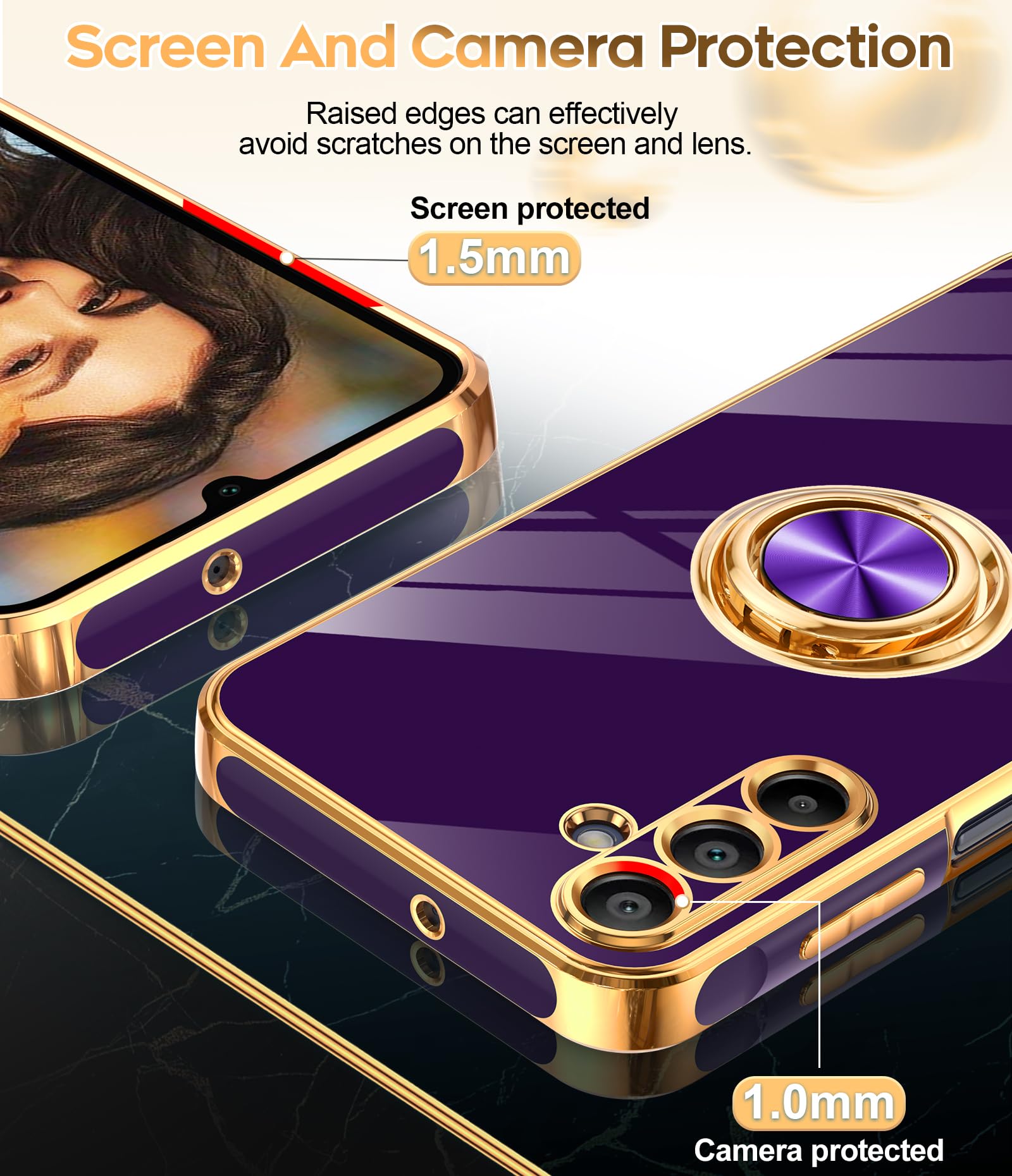 Leyi For Samsung Galaxy A15 5G Case: With 2 Pack Tempered Glass Screen Protector And 360 Rotatable Ring Holder Magnetic Kickstan