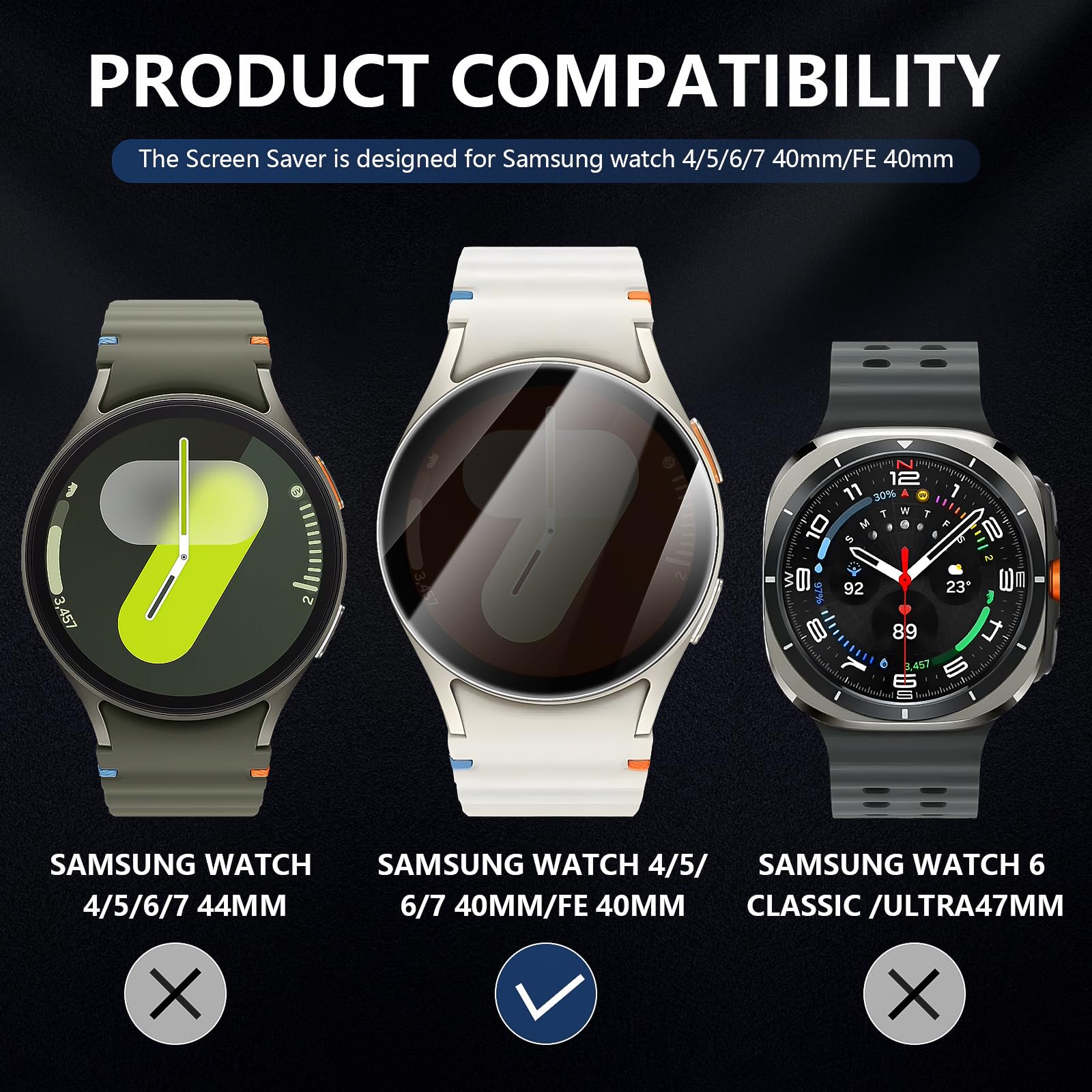 Suoman 4 Pack For Samsung Galaxy Watch 6/7/Fe 40Mm Privacy Screen Protector, [Anti Peeping] 9H Hardness Ultra Thin Tempered Glas