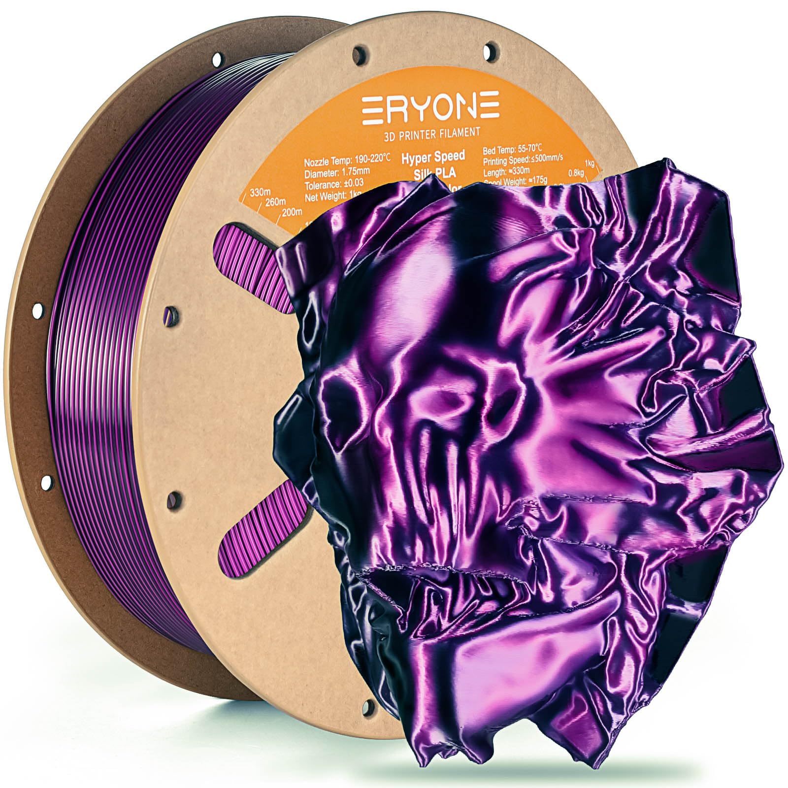 ERYONE Silk Filament PLA+ 1.75mm Shiny 3D Printer Filament, Multicolor PLA 2 in 1, 1kg (2.2LBS)/Spool, HS Silk Dual Color Purple