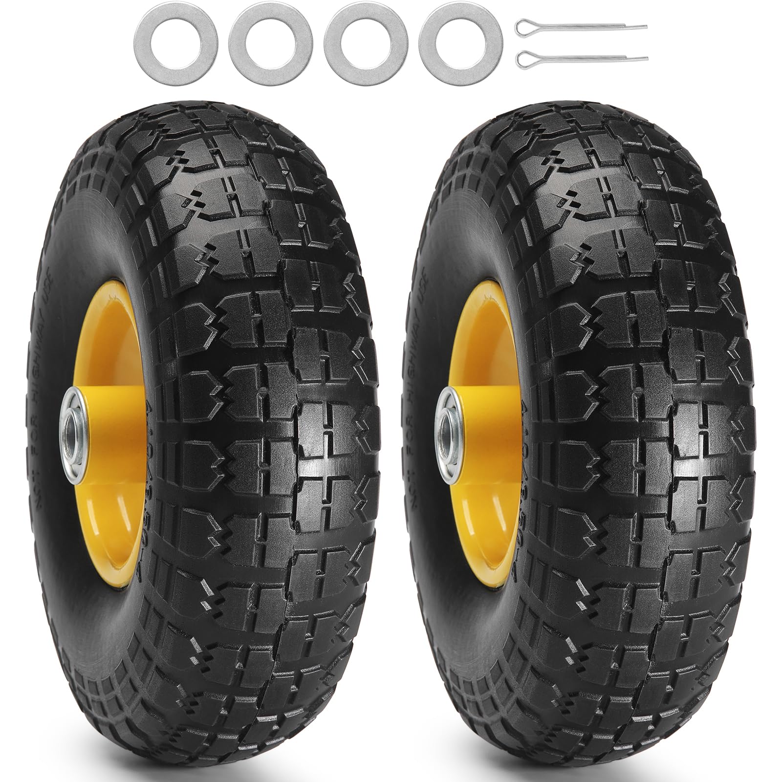 (2-Pack) VEVOR 10-Inch Solid Rubber Tires and Wheels, 4.10/3.50-4 Flat Free Tubeless Tires and Wheels with 5/8 Axle Bore Hole, O
