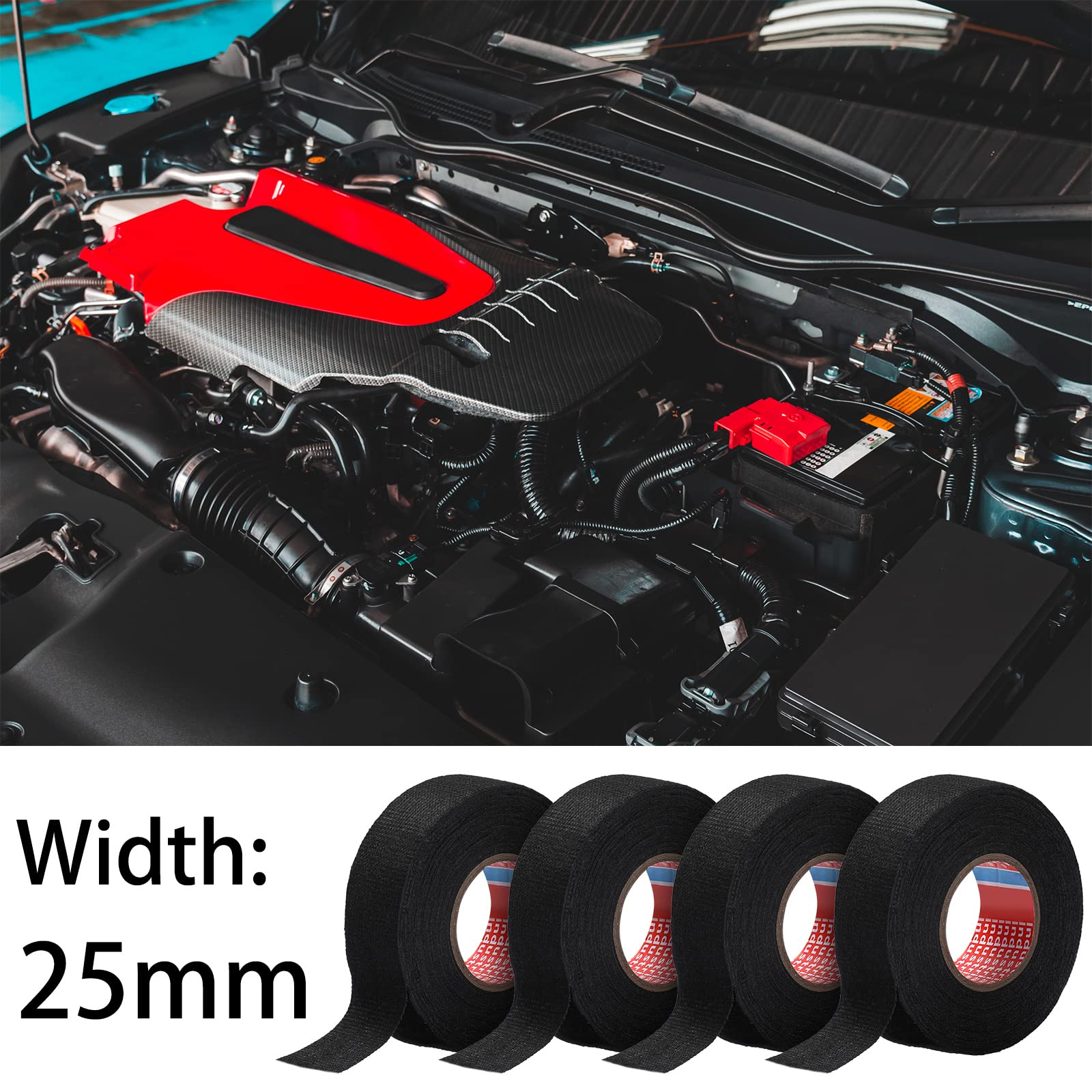 Outus 4 Rolls 1 Inch X 49.2 Ft Wire Harness Tape Wire Loom Tape Automotive Cloth Tape High Temp Electrical Wrap Noise Damping He