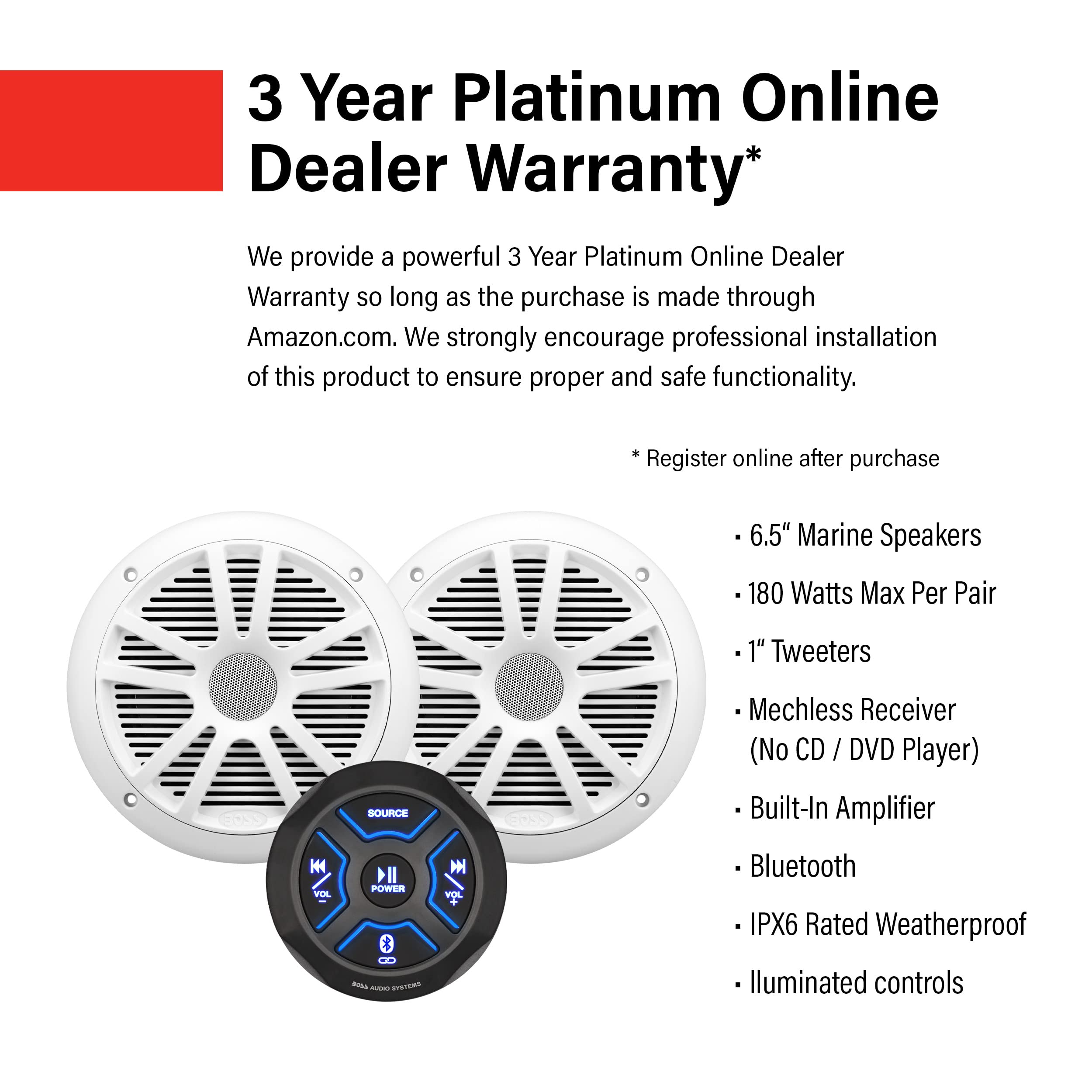 Boss Audio Systems Mg150W.6 Marine Boat Stereo Sound System Speaker Package   Built In 2 Cannel Amplifier Head Unit, Ipx6 Weathe