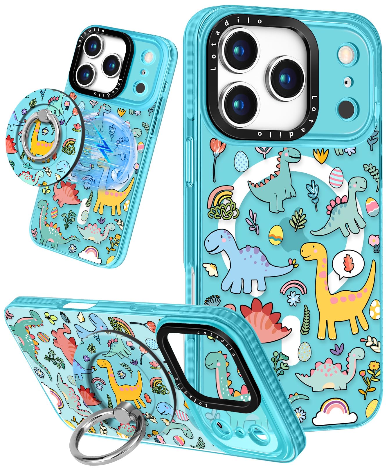 Lotadilo Case for iPhone 17 Pro Case Compatible with Magsafe Ring Holder Stand - for Women Dinosaur Design TPU Phone Cover for G