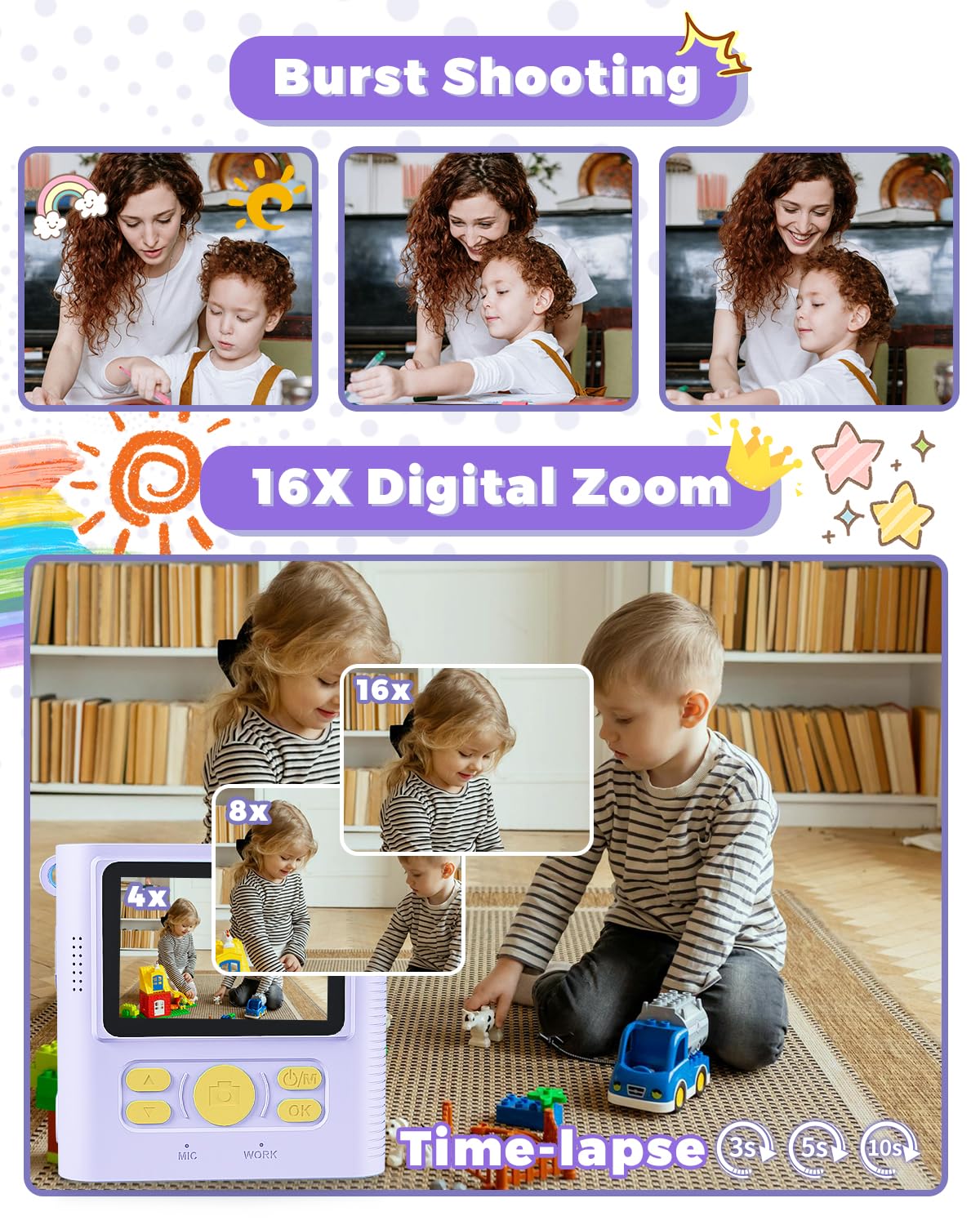 Fkateen Kids Camera Instant Print, Christmas Birthday Gifts Girls Boys Aged 3 12, Hd Digital Video Cameras Toddler, Instant Came