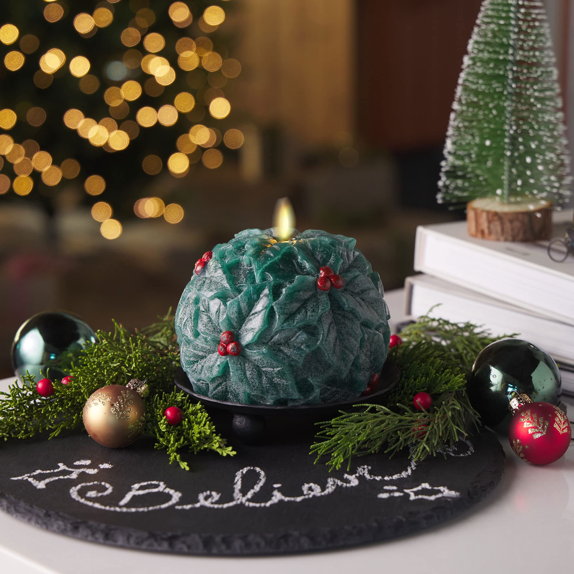 Luminara   Flameless Holiday Crystal Beads Glitter Sphere Candle   Chalky Green   Pack Of 1 4X4.25   Auto Timer Built In 5 Hour