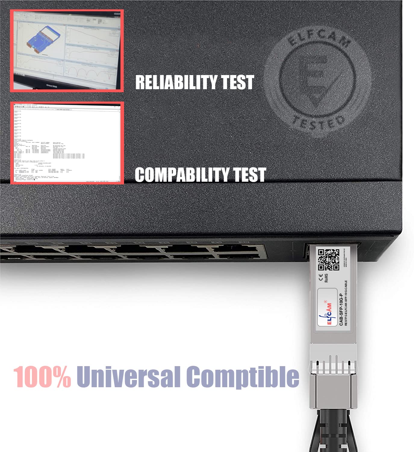 Elfcam Fiber Optic Cable OM3 SFP+ to SFP+ AOC 10Gbps Blue 30m