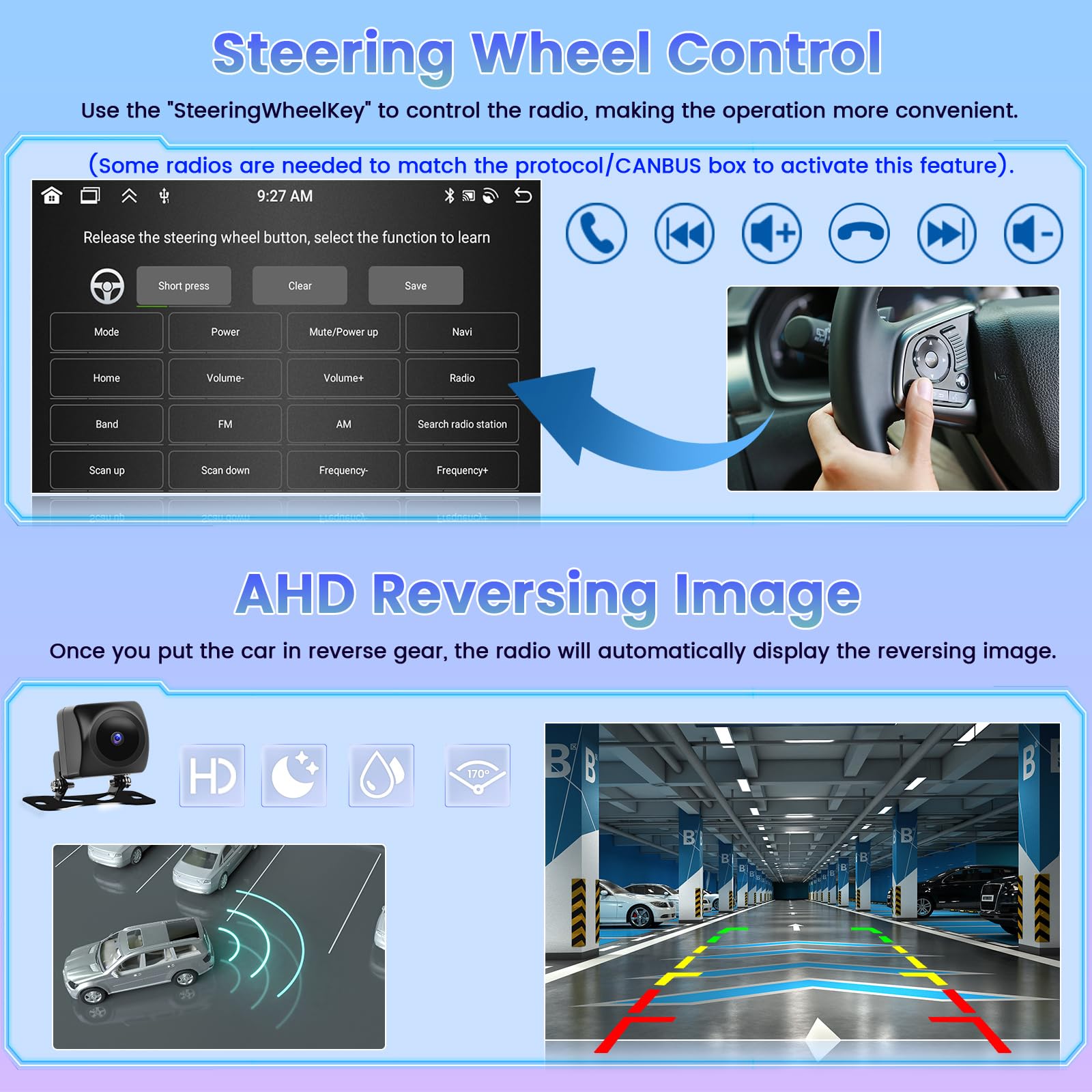 Roinvou 8 Cores 4+64G Android Car Radio For Ford Escape 2014 2019, 9'' Touch Screen Carplay Android Auto With 32Eq Bluetooth Wif