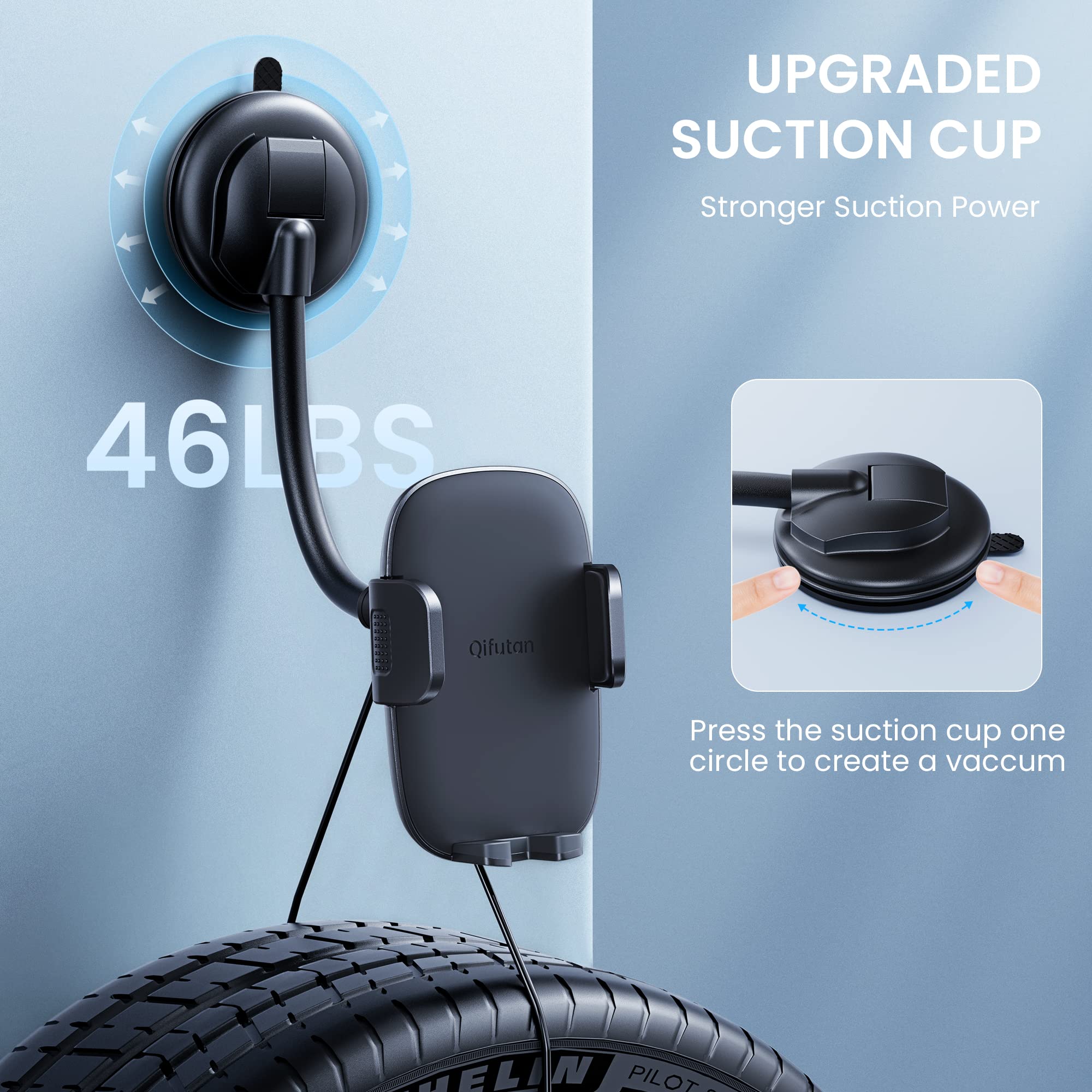 Qifutan Cell Phone Holder For Car Phone Mount Long Arm Dashboard Windshield Car Phone Holder Anti Shake Stabilizer Phone Car Hol