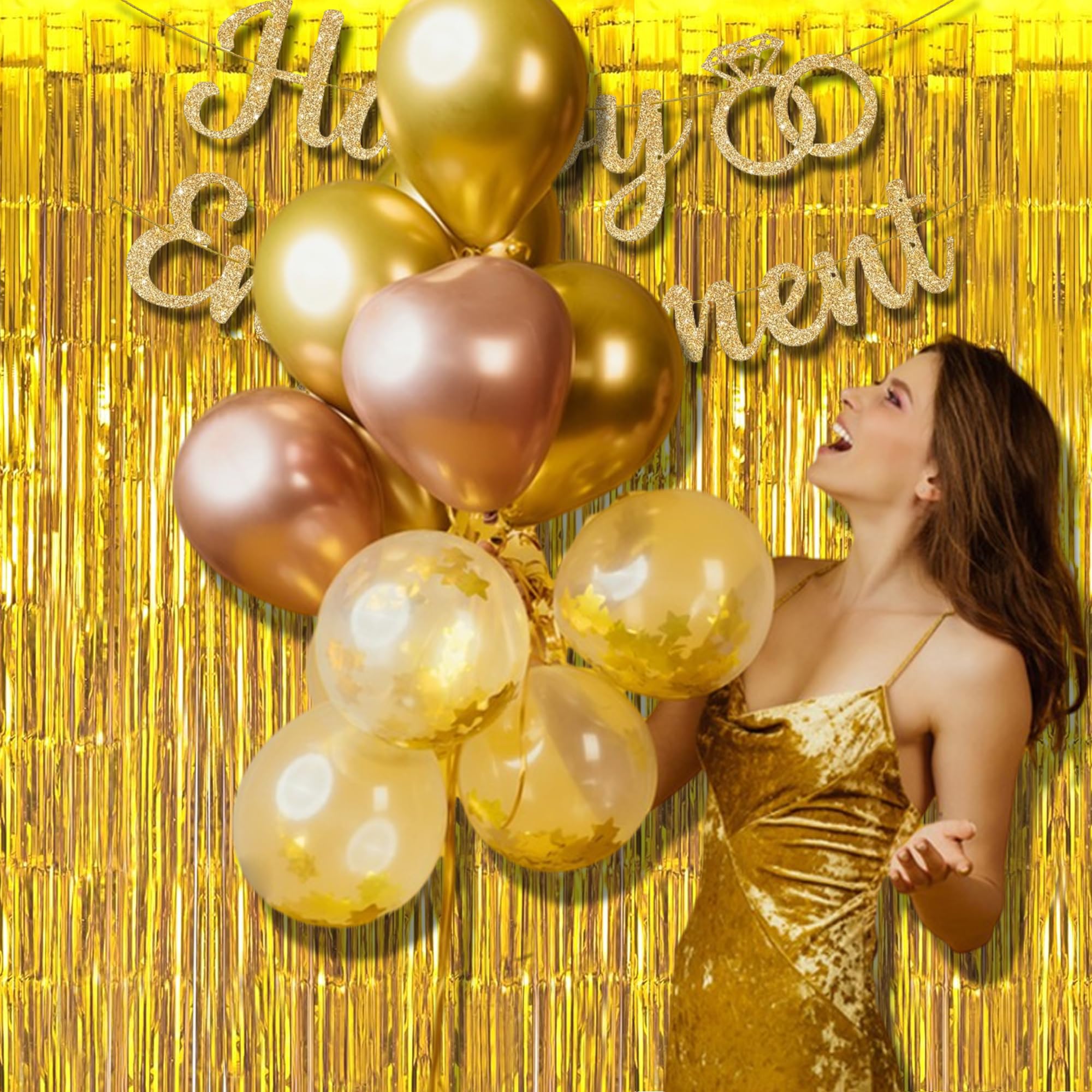 Braveshine Gold Foil Fringe Backdrop Curtain   Metallic Tinsel Photo Backdrop Streamers For Men 50Th Birthdays Decorations, Anni