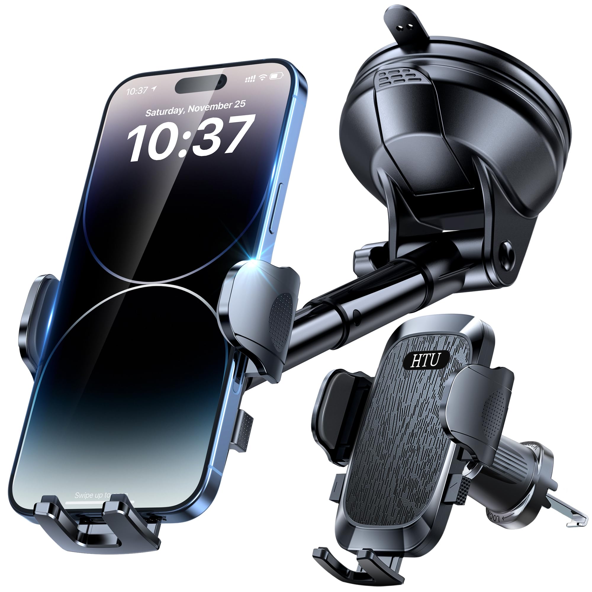 [2025 True Military-Grade] Car Phone Holder [Upgraded Strongest Suction & Clip] Cell Phone Mount For Dashboard Windshield Vent,T