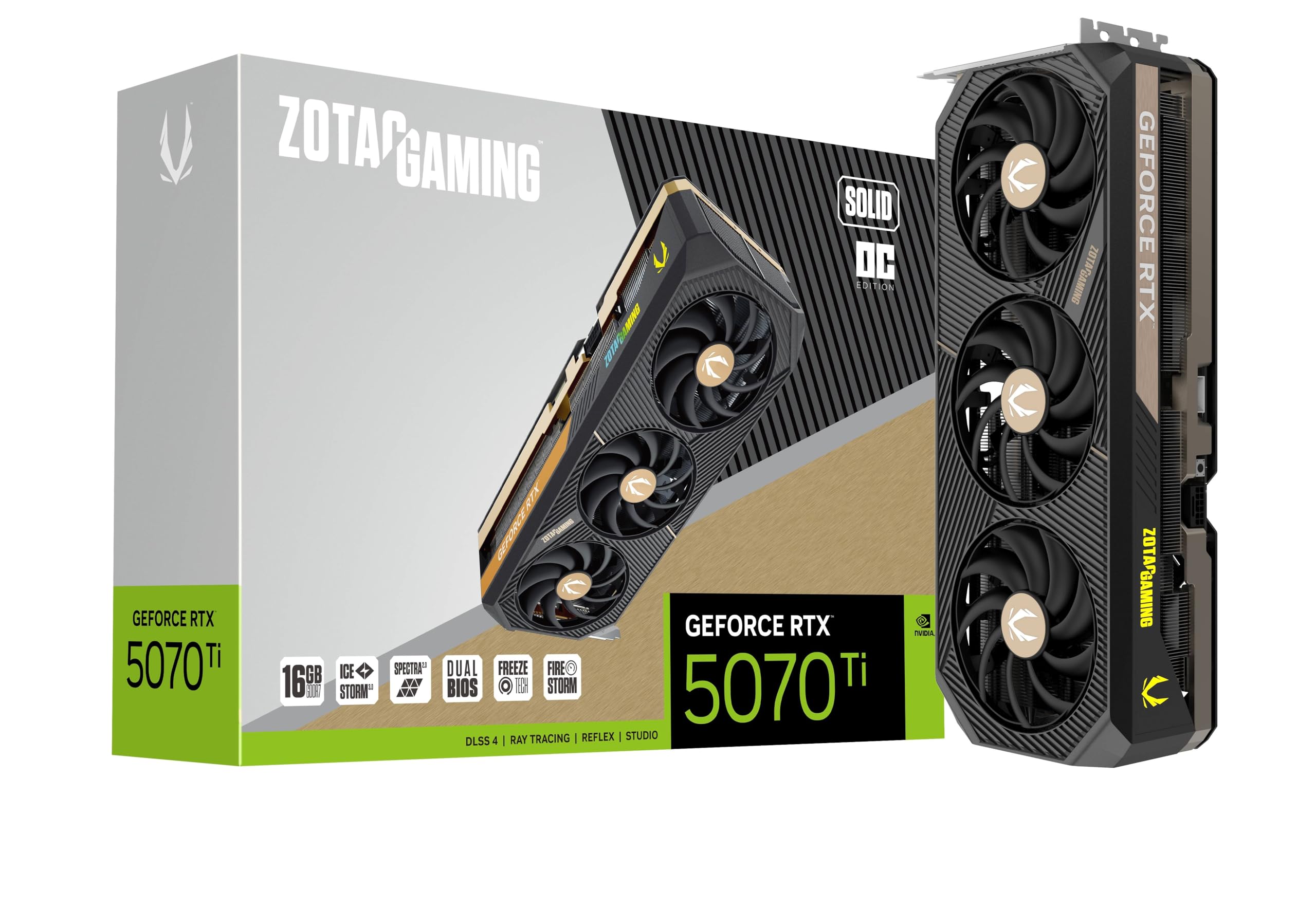 ZOTAC Gaming GeForce RTX 5070 Ti Solid OC DLSS 4 16GB GDDR7 256-bit 28 Gbps PCIE 5.0 Gaming Graphics Card, IceStorm 3.0 Advanced