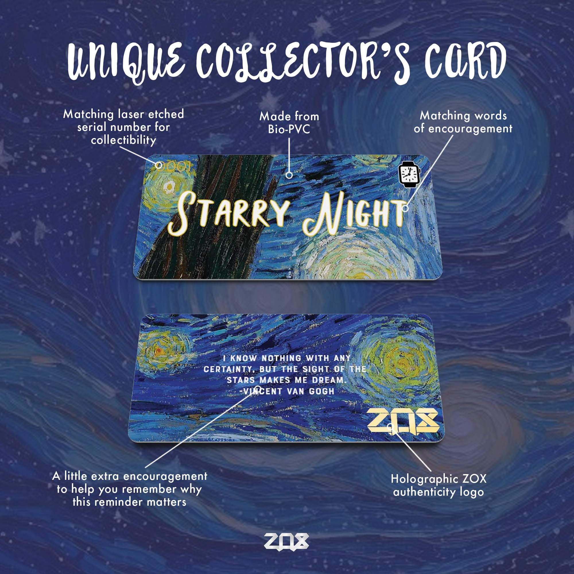 Zox Android Smart Watch Band - Starry Night | Soft, Adjustable Elastic Band With Motivational Affirmations And Beautiful Artwork