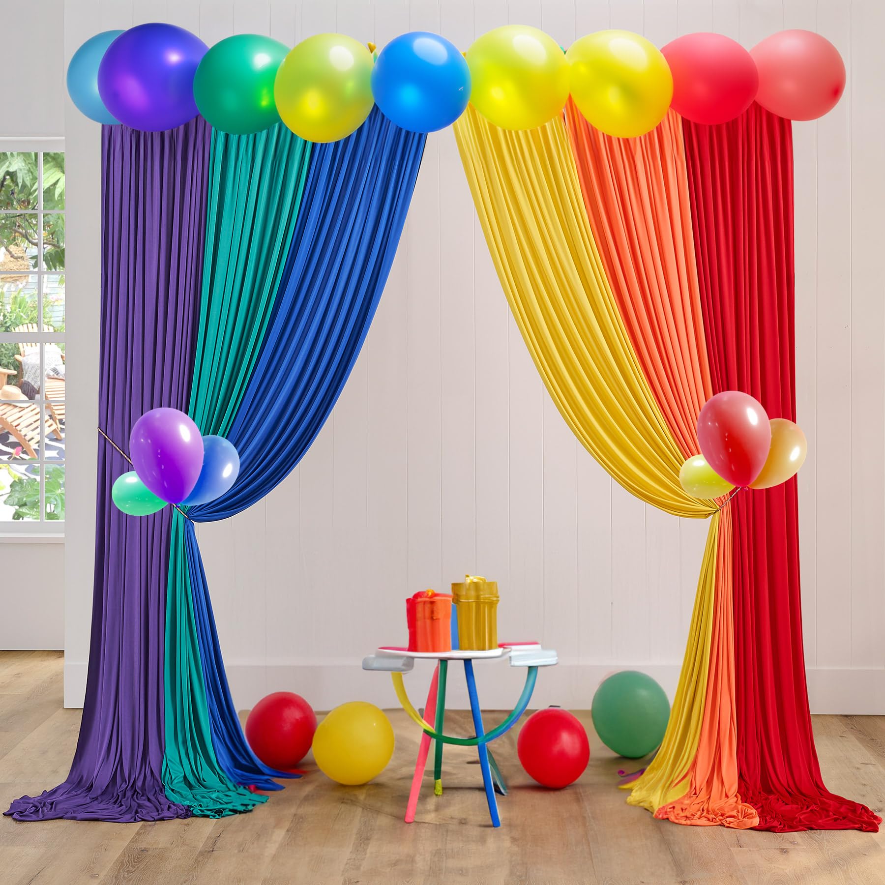 Htper 10ftx15ft Rainbow Backdrop Curtains - 6 Panels Colorful Photo Drapes for Parties, Weddings, Baby Showers - Model CP043106