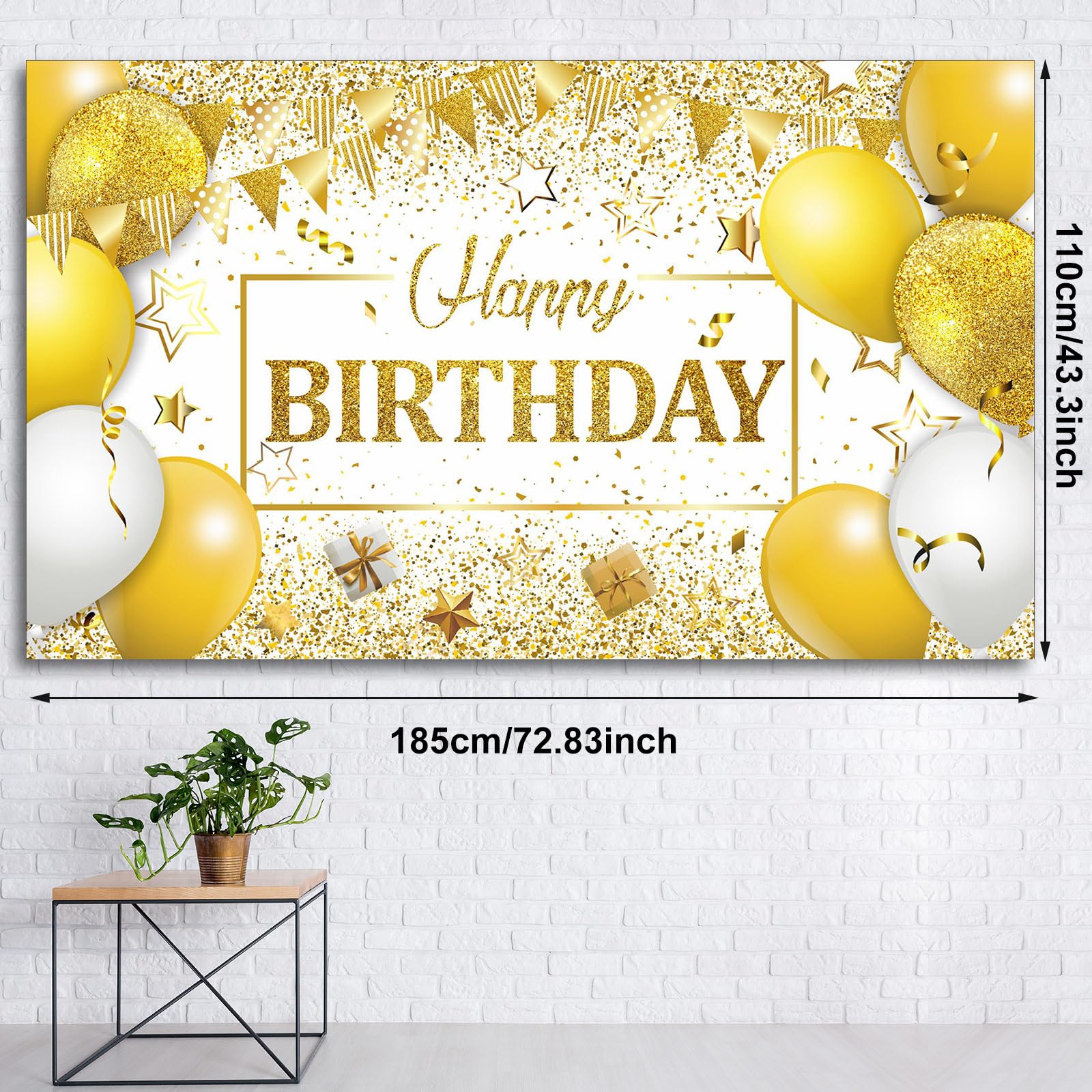 Tatuo Happy Birthday Decorations Backdrop, Glitter Birthday Backdrop Sign, Happy Birthday Banner, Birthday Party Supplies Photo