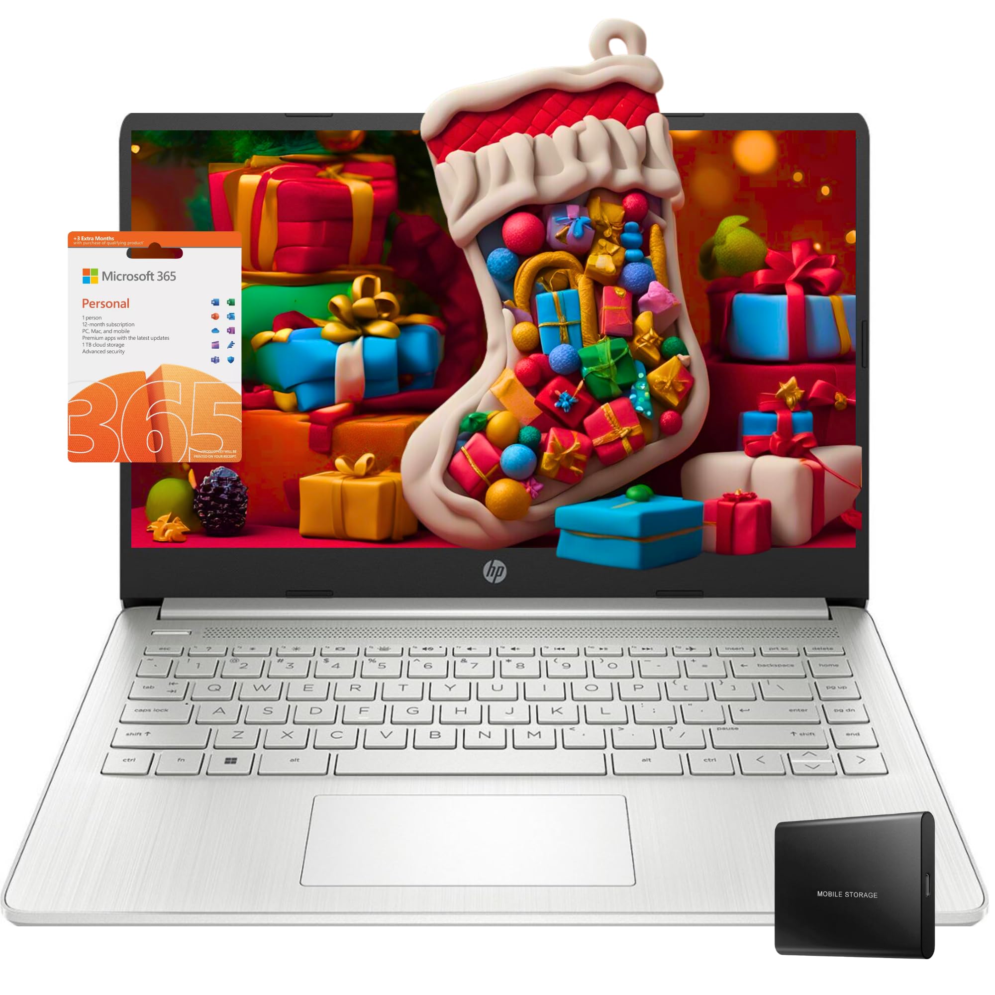 Hp 14-Inch Laptop | Thin, Lightweight, & Powerful | 16Gb Ram | 512Gb External Storage | 128Gb Storage Onboard | Free Microsoft 3