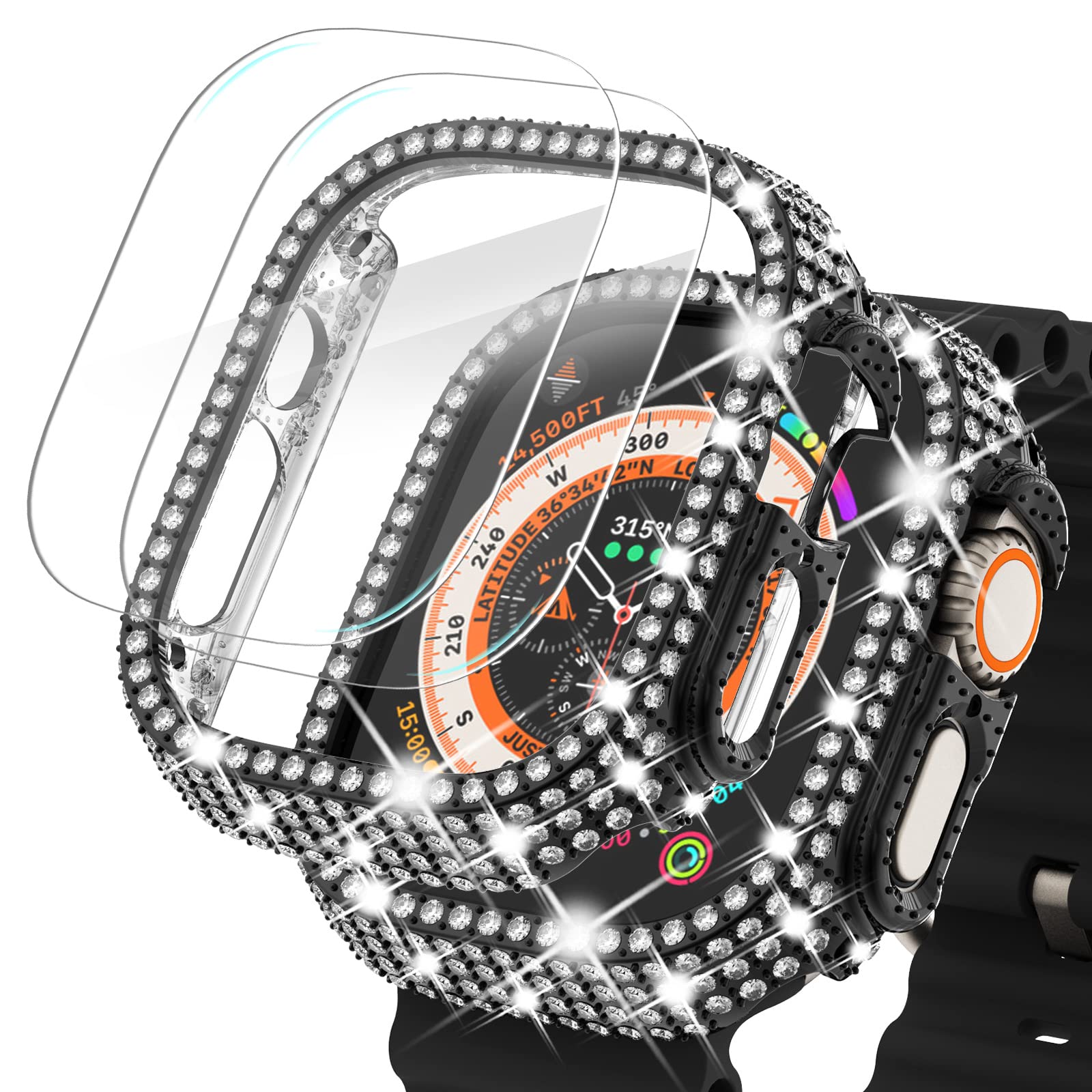 [2+1] Surace Compatible With Apple Watch Ultra 49Mm Screen Protector Case, 400 Diamonds With Screen Protector Bling Case Tempere