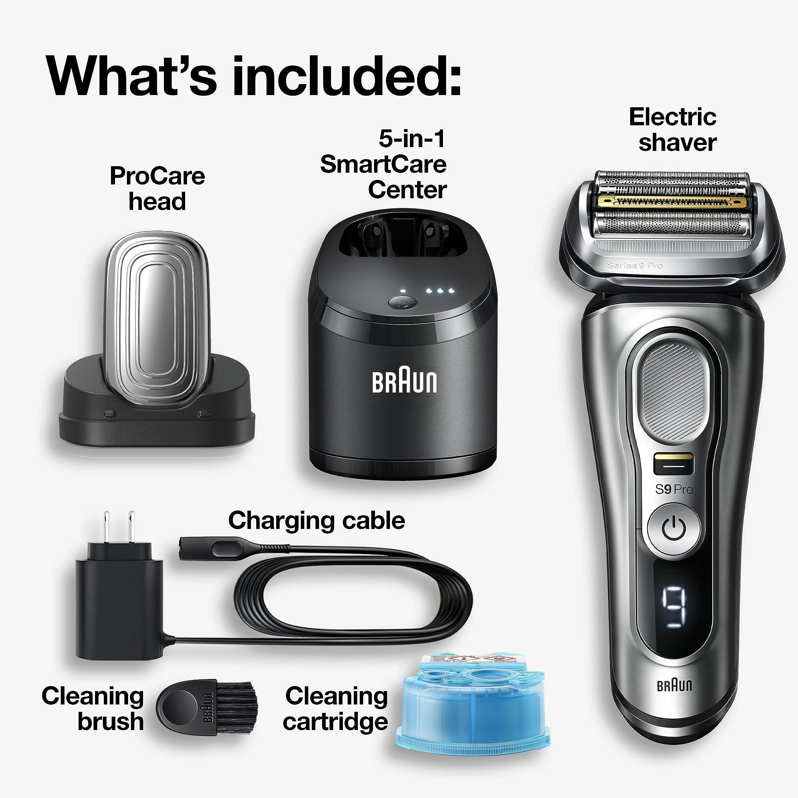 Braun Series 9 Pro 9487Cc Electric Razor For Men, Wet & Dry, Electric Razor, Rechargeable, Electric Shaver With Clean & Charge S