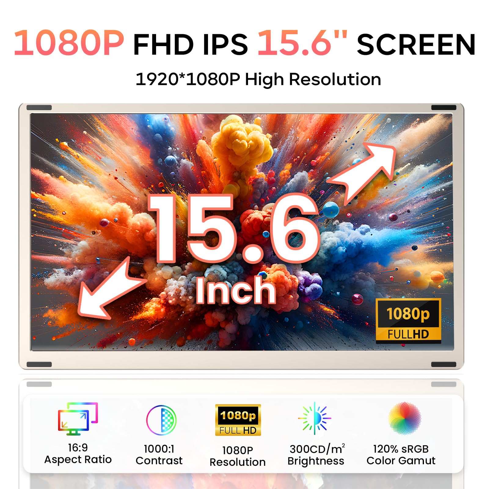 Laptop Screen Extender, 15.6'' Fhd 1080P Ips Triple Portable Monitor Fit For 13 17.3'' Laptop, Build In Stand And Dual Speakers,