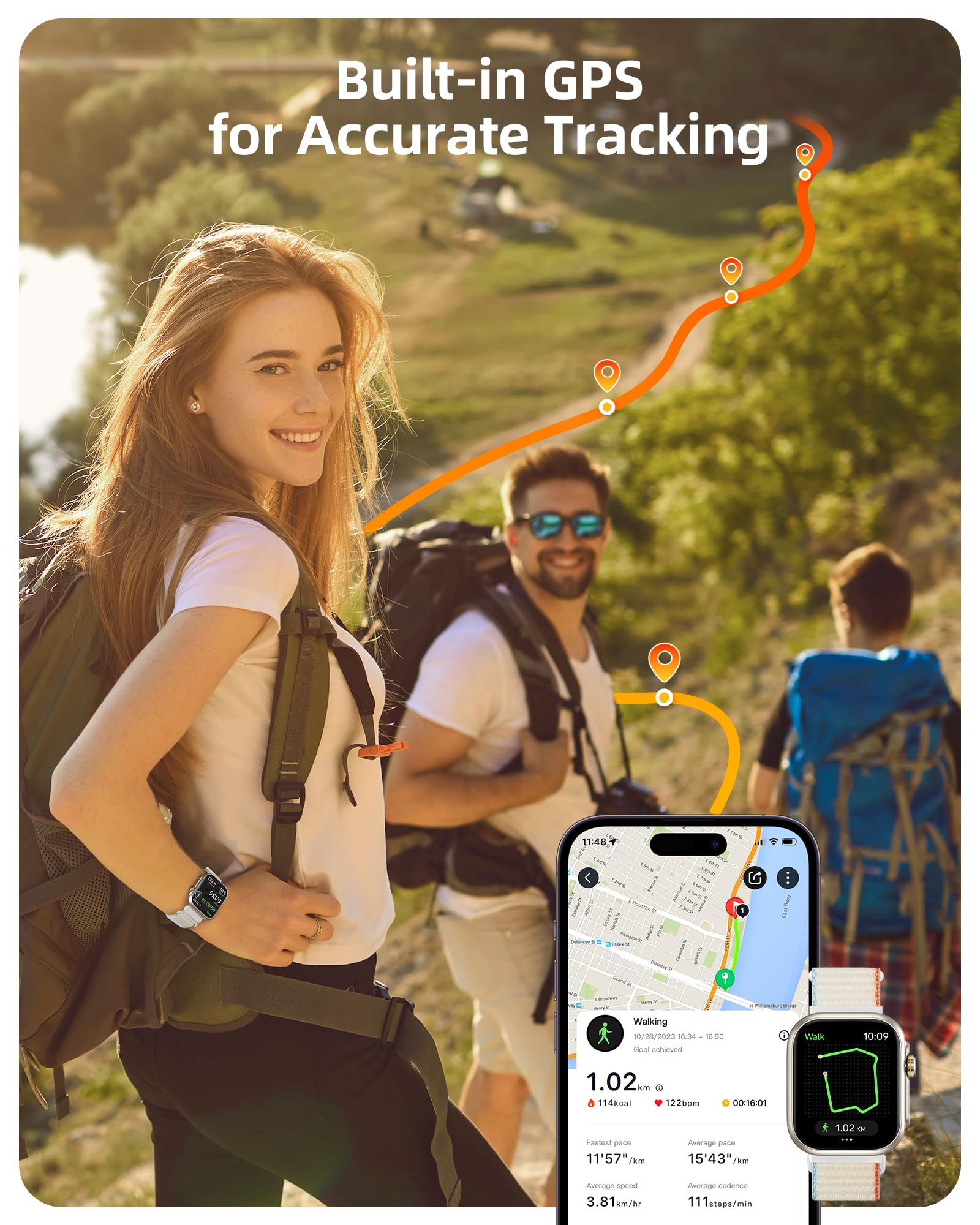 Parsonver Built-In Gps Smart Watch For Women Men With Bluetooth Calling, Gps Fitness Activity Tracker 100+ Sport Modes, Heart Ra