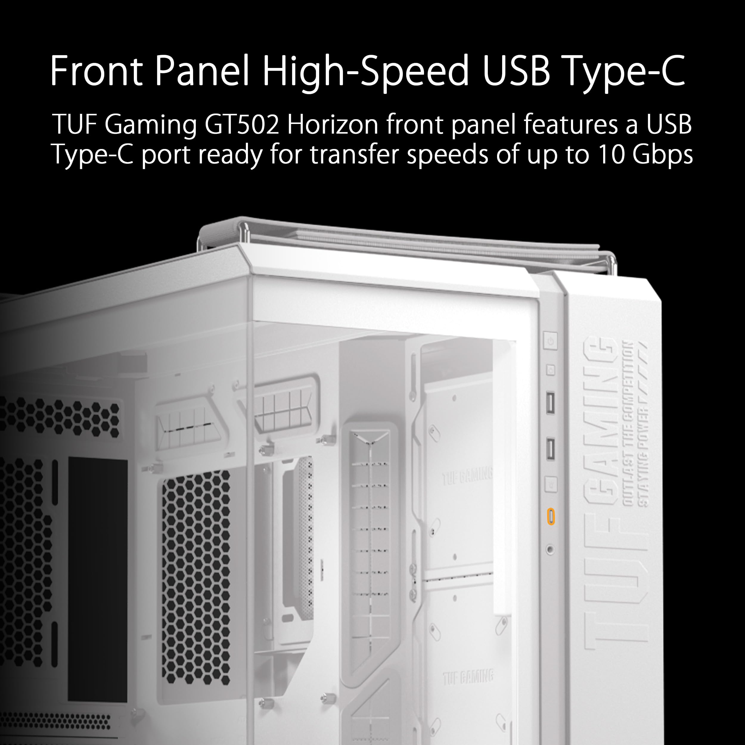 Asus Tuf Gaming Gt502 Horizon White Atx Mid Tower Gaming Case (Boundless Panoramic Design, Dual Chamber, Independent Cpu And Gpu