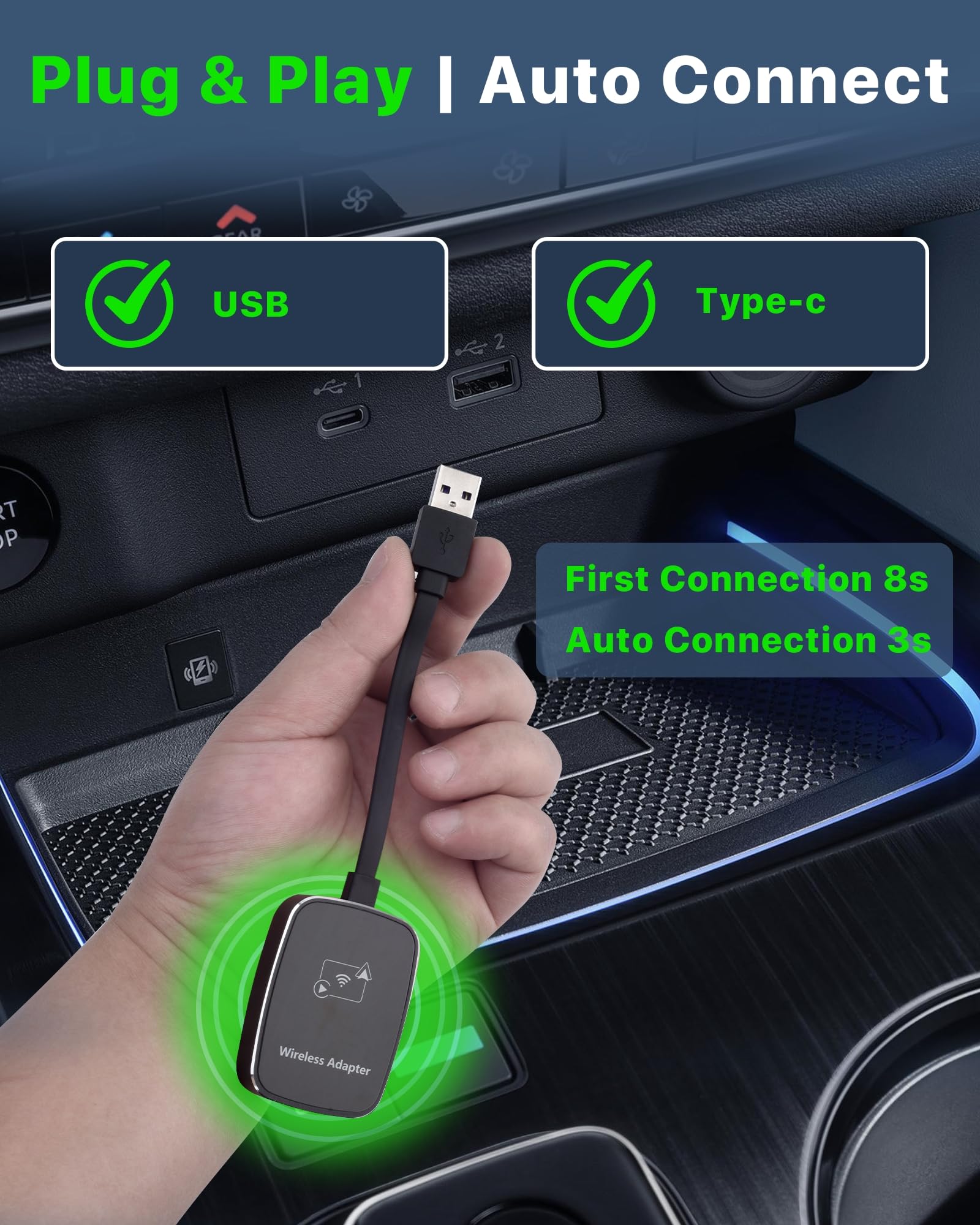 Wireless Carplay Adapter For Iphone, 2-In-1 Carplay And Android Auto Adapters Plug & Play, 5.8G Wifi Fast & Stable Car Play Adap