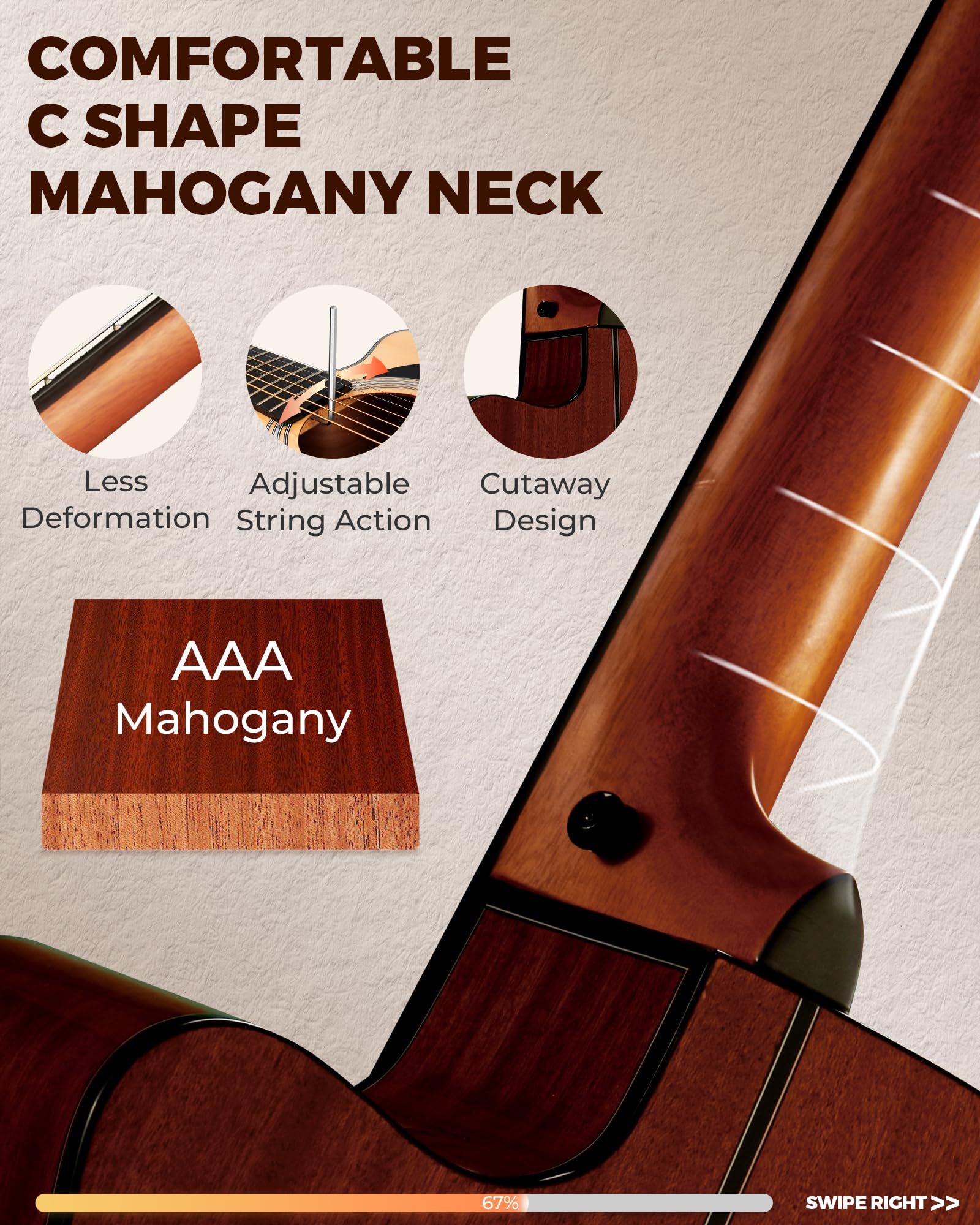 Fesley X Acoustic Guitar Kit, 41 Inch Full Size 6 String Cutaway Guitarra Ac  Stica For Beginner Adults With Tuner, Gig Bag, Str