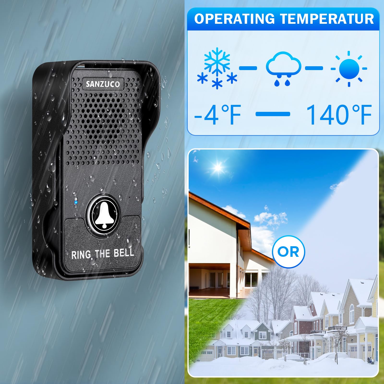 Sanzuco Doorbells, Hands Free Wireless Doorbell Intercom Upgrade, Waterproof Full Duplex Door Bell 1000 Feet Two Way Communicati