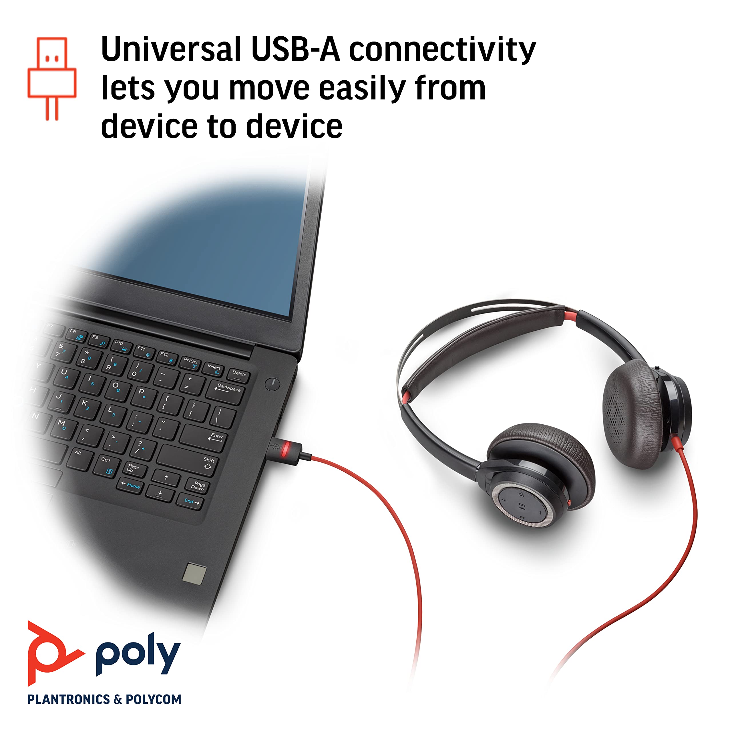 Poly (Plantronics + Polycom) Blackwire 7225 Wired Usb-A Headset (Plantronics) - Black - Dual-Ear (Stereo) Computer Headset - Con