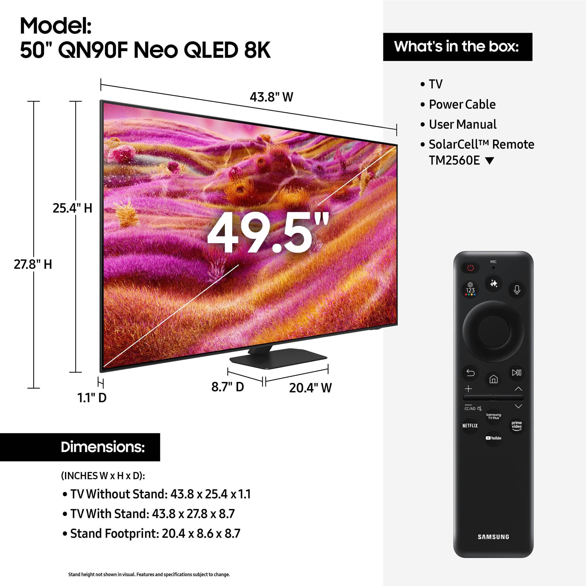 Samsung 50-Inch Class Neo Qled 4K Qn90F Series, Vision Ai, Mini Led Smart Tv (2025 Model, 50Qn90F) Neo Quantum Hdr+, Object Trac