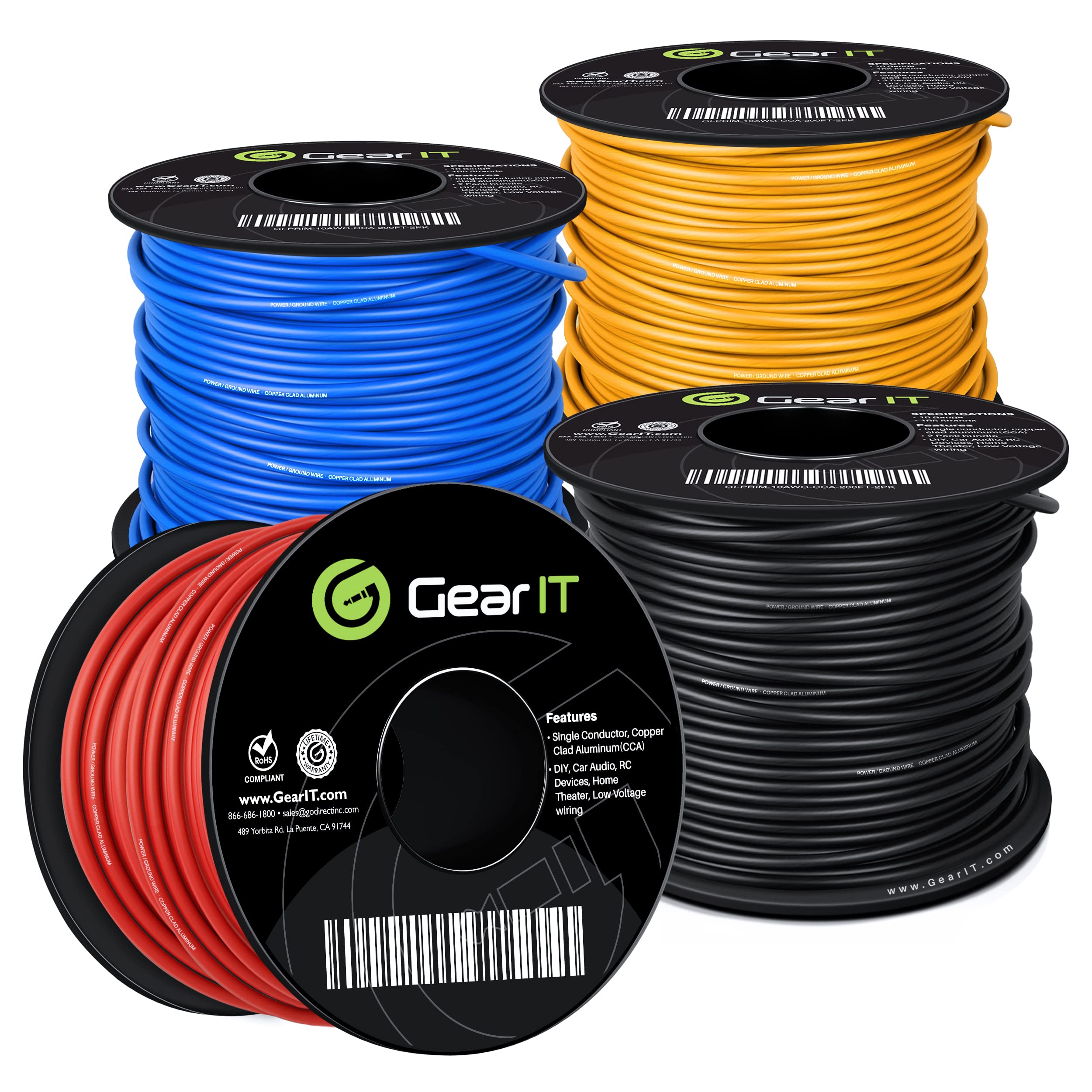 Gearit 16 Gauge Wire (100Ft Each  Black/Red/Blue/Yellow) Copper Clad Aluminum Cca   Primary Automotive Power/Ground Battery Cabl