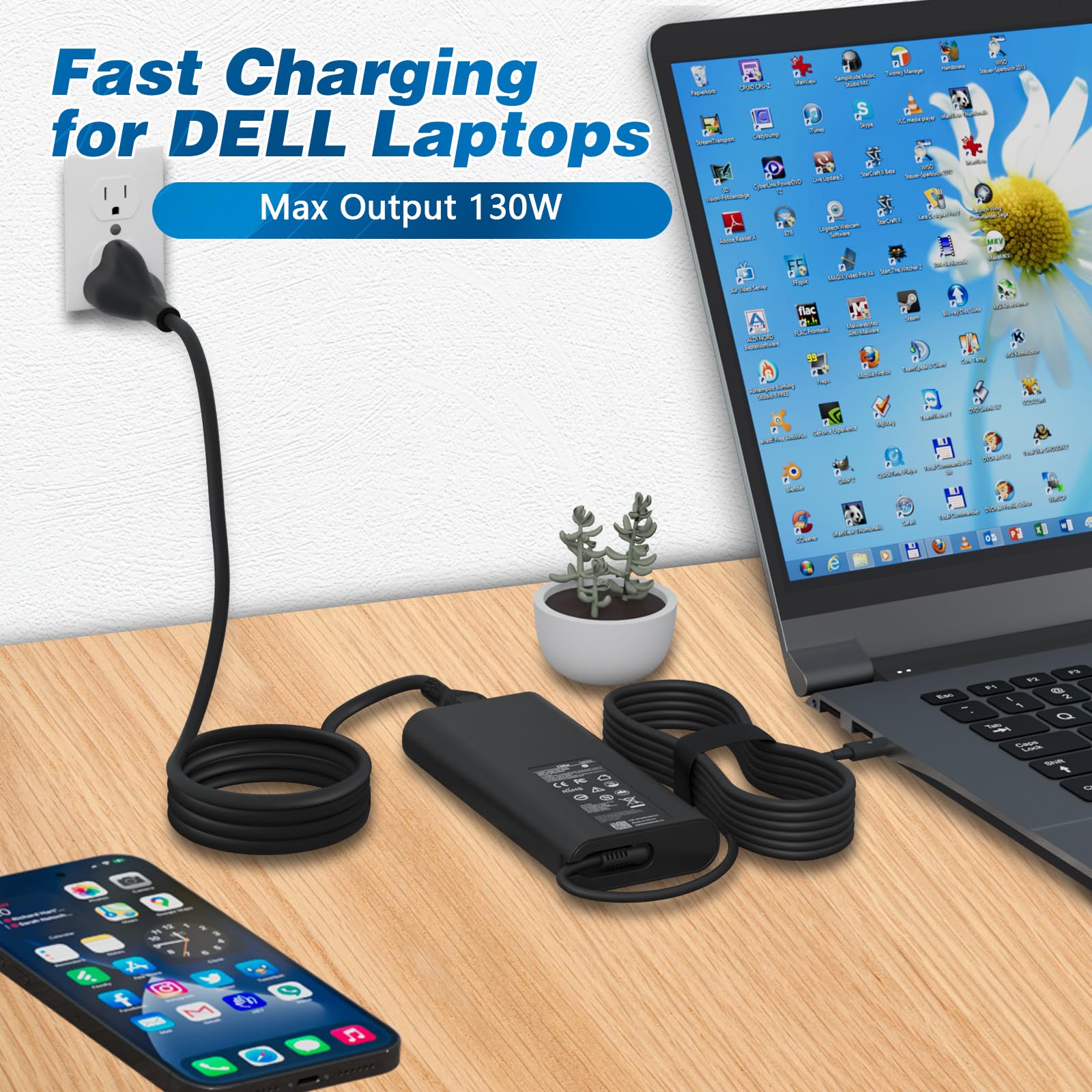 130W Usb C Charger For Dell Laptop: Replacement Dell Precision 5560 5550 5570 5520 5750 3581 3560 5530 2 In 1 Dell Xps 15 9575 2