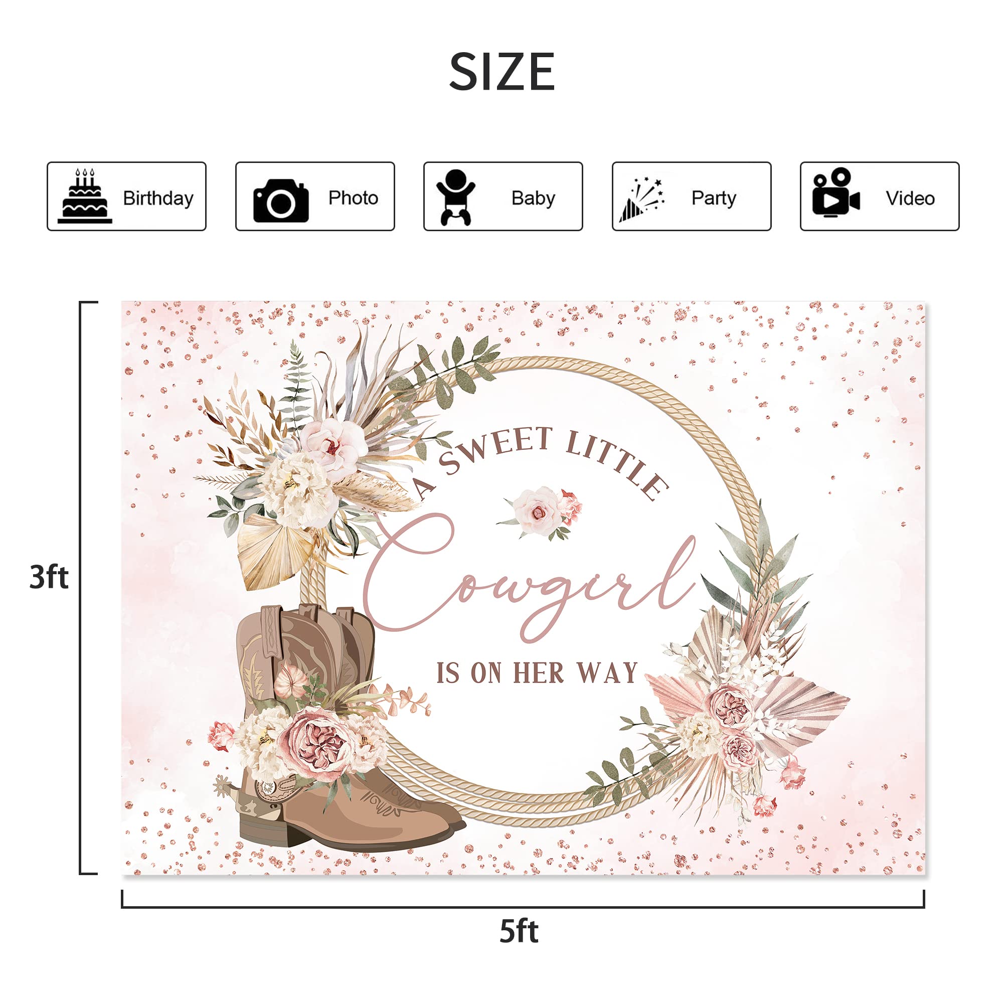 Lightinhome Cowgirl Baby Shower Backdrop 5Wx3H Feet Rustic Boho Floral Pampas Western Country Wild West Farmhouse Girl Baby Show