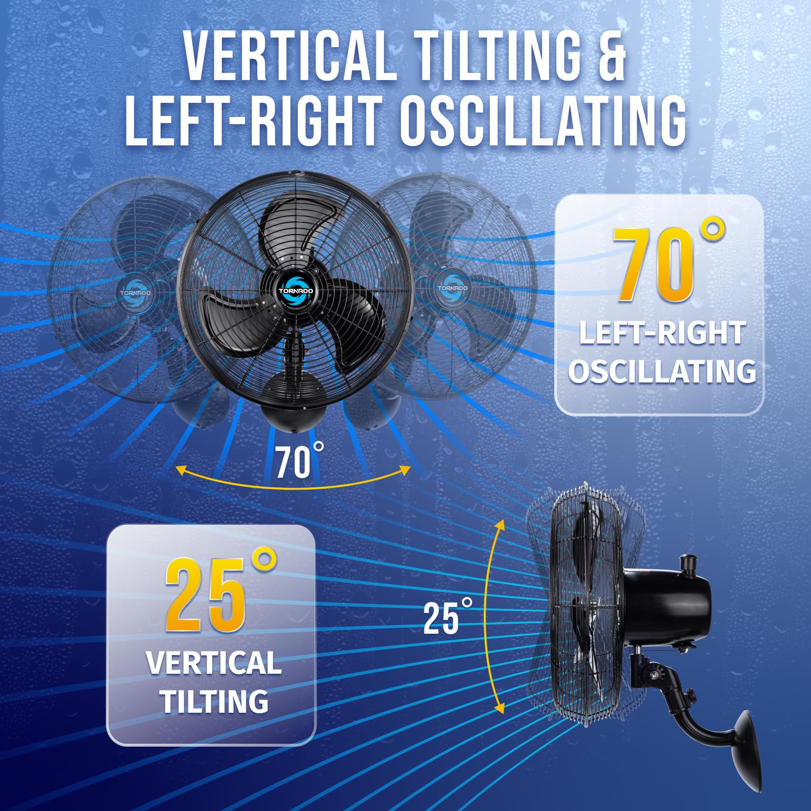 Tornado 16 Inch Pro Series Waterproof Outdoor Oscillating Wall Mount Fan   High Velocity Heavy Duty Metal Wall Mount Fan For Ind