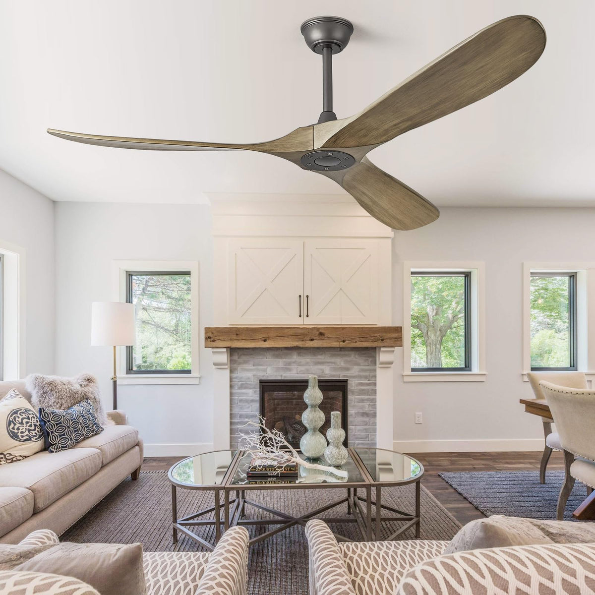 Abz 52'' Ceiling Fan Without Light   52 Inch Propeller Solid Wood Blades Bronze Gray Ceiling Fan No Light With Remote Control Fo