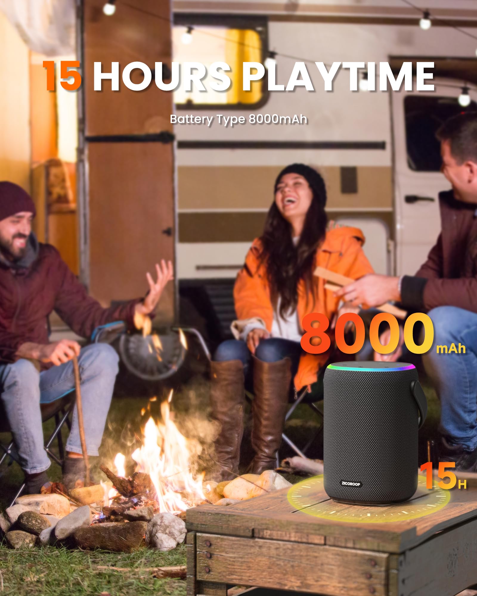 Zicoroop Bluetooth Speakers,50W Portable Bluetooth Speaker With Ipx7 Wireless Waterproof, Stereo Sound, Long Lasting Battery,Han