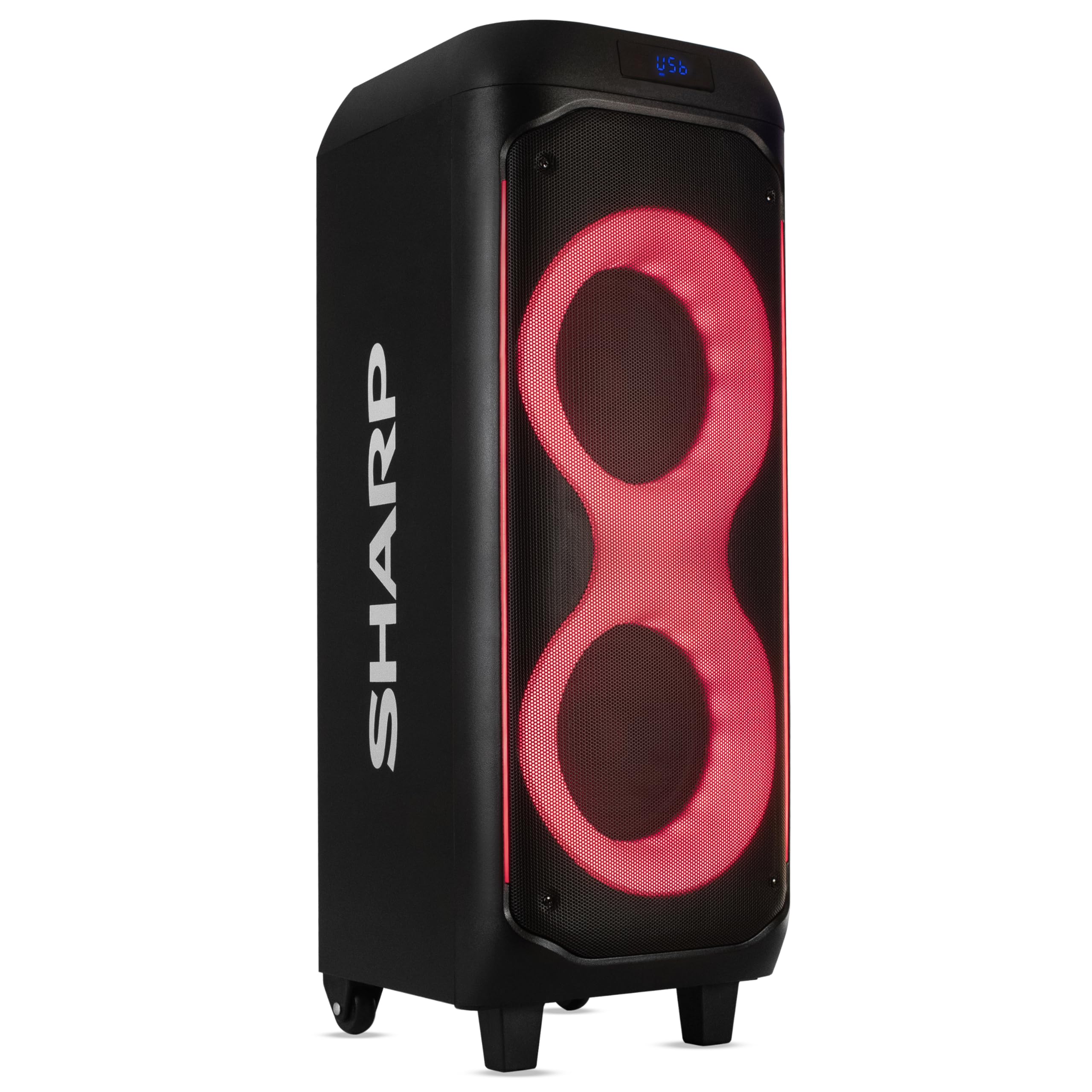 Sharp PS935 Party Speaker System with Microphone  Bluetooth Portable Loud Speaker  LuggageStyle Handle and Wheels!