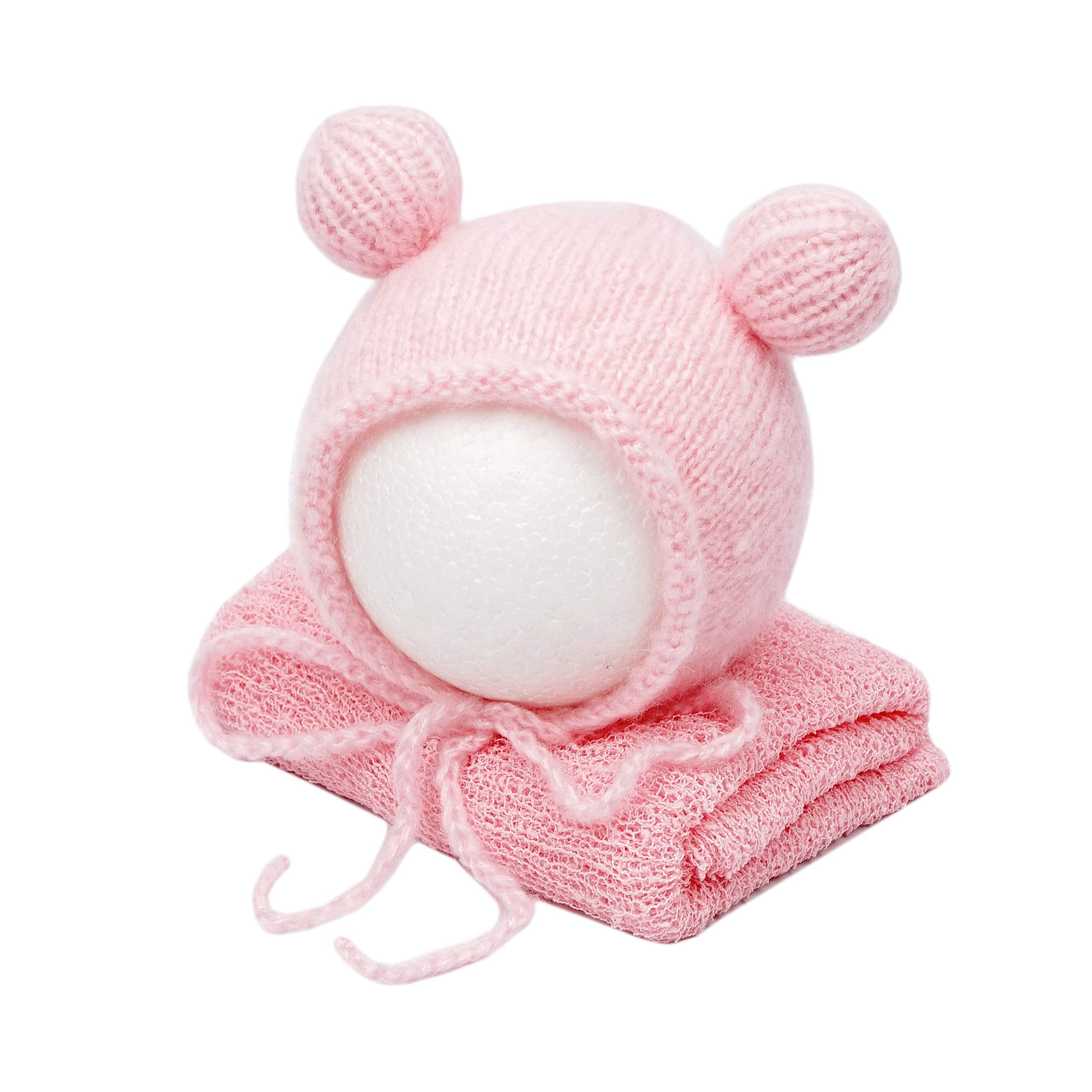 Zeroest Baby Photography Props Wrap Hat Newborn Photo Shoot Outfits Infant Photos Hats Blanket Set (Pink)