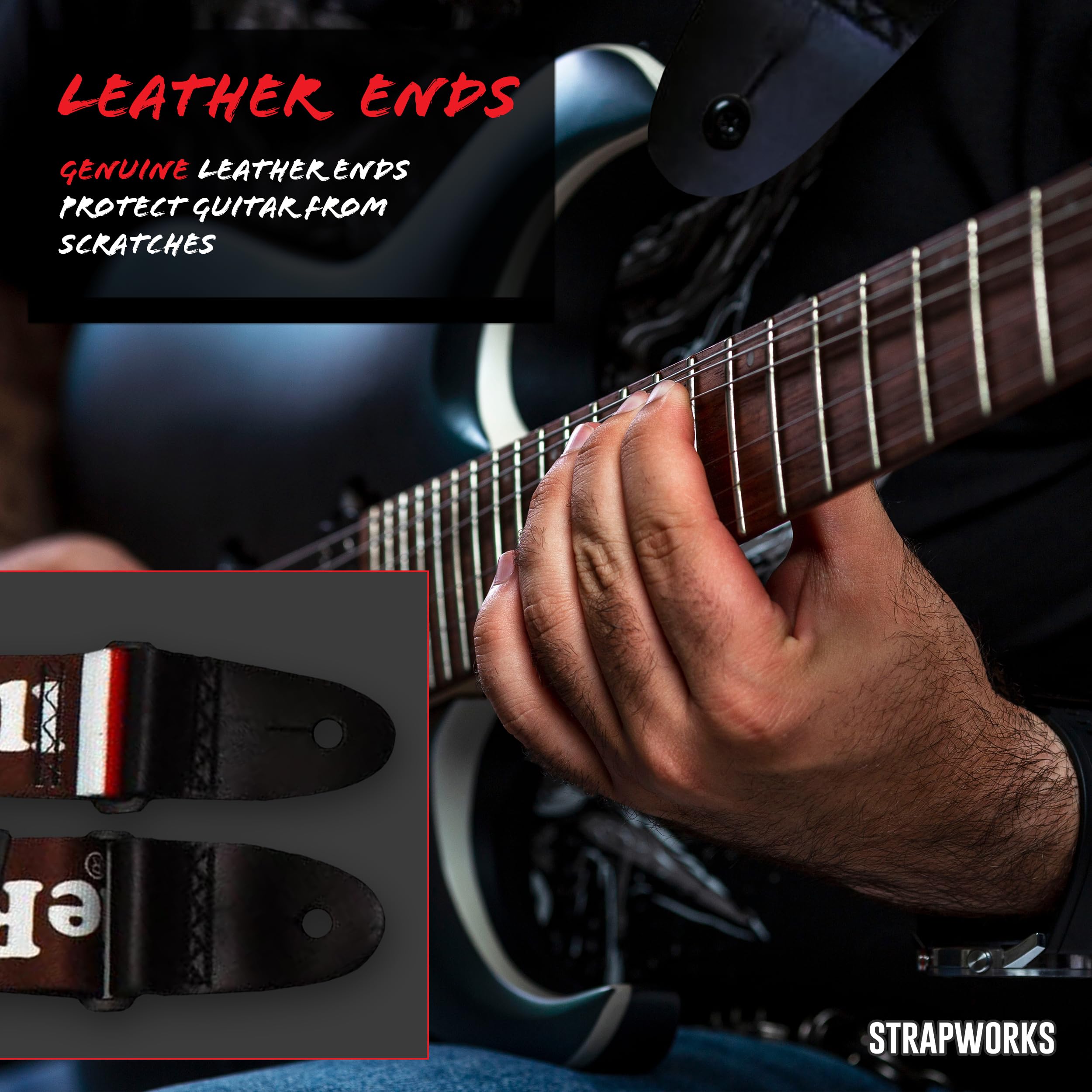 Killer-Q Guitar Strap - Stylish Straps For Electric And Acoustic Guitars With Leather Tabs, 2 Inches X 5 Feet, Tootsie Roll