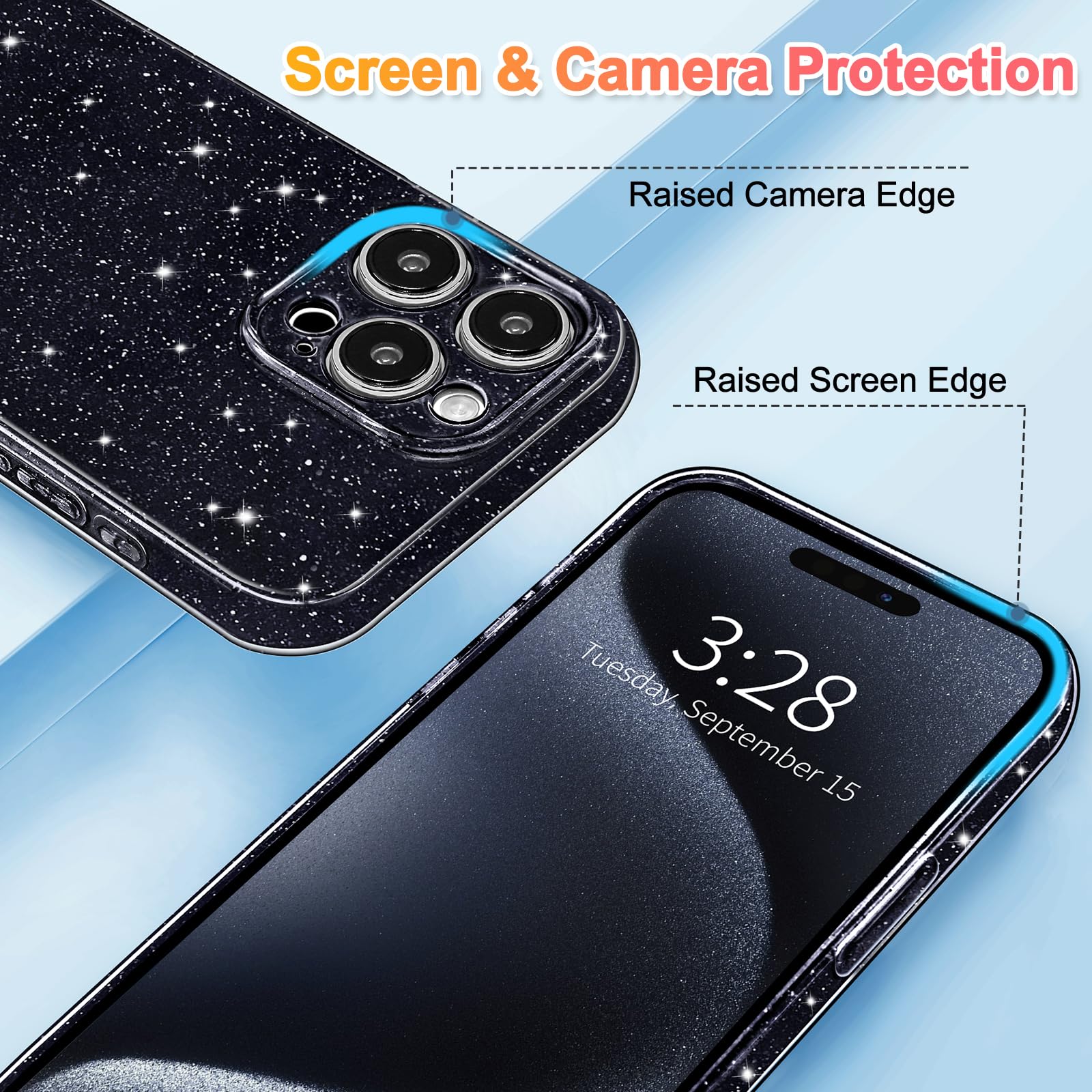 Hython Case For Iphone 15 Pro Max Case Glitter Cute Sparkly Shiny Bling Sparkle Phone Cases 6.7, Thin Slim Fit Soft Tpu Bumper S