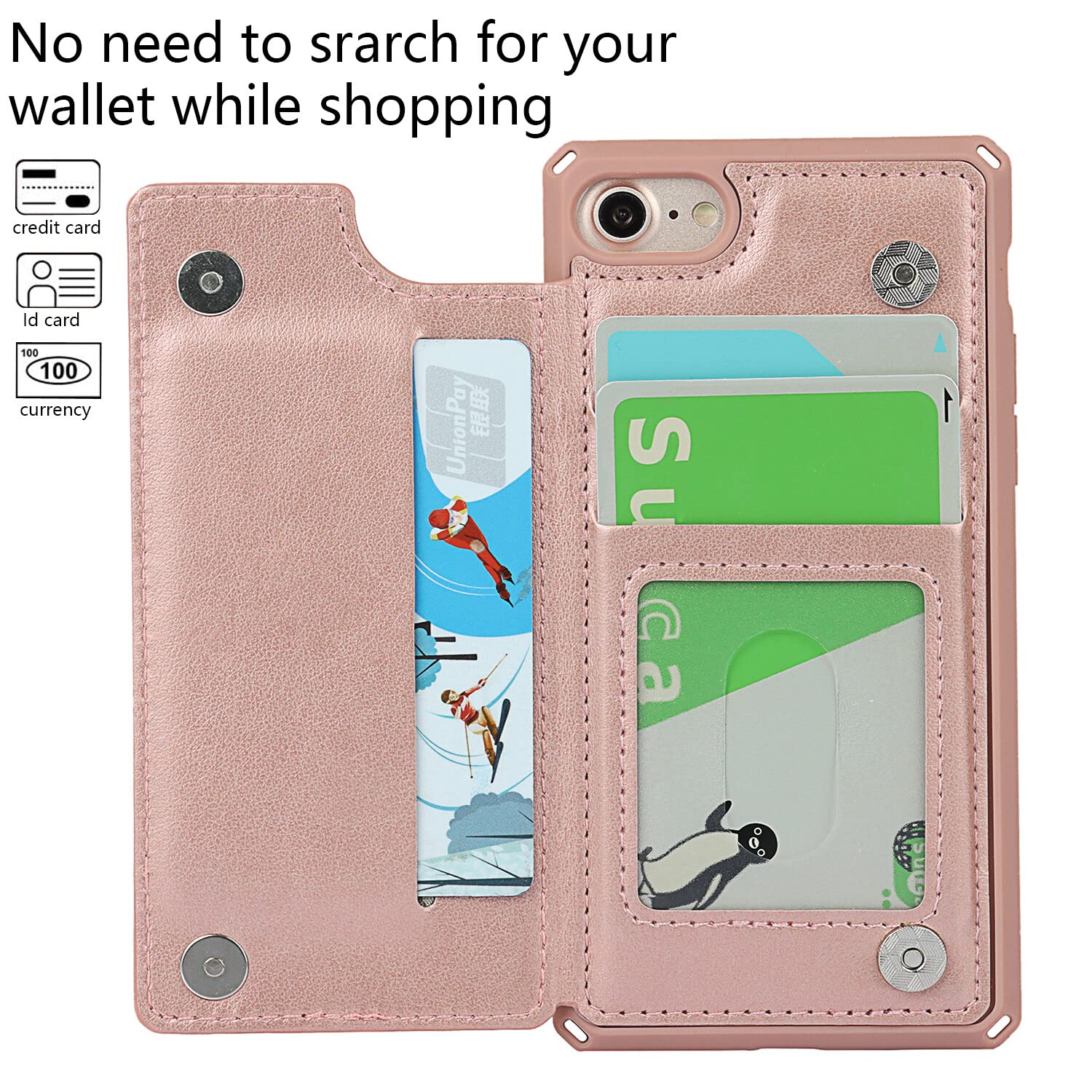 Cavor For Iphone 8 Iphone Se Case Wallet With Card Holder,Wallet Case With Card Holders For Iphone 7 Phone Case,[With Strap] Pu