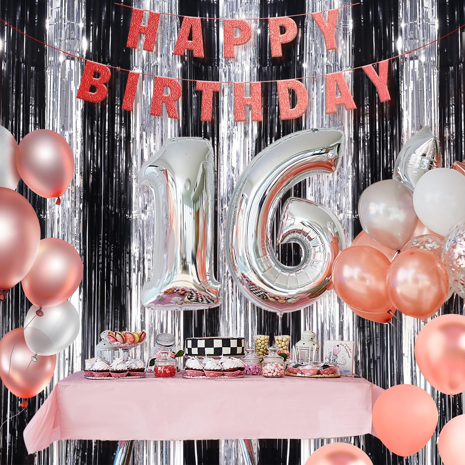 Black Silver Metallic Tinsel Foil Fringe Curtains, 4 Pack 3.3X8.3 Feet Party Streamer For Birthday Party Decorations, Halloween