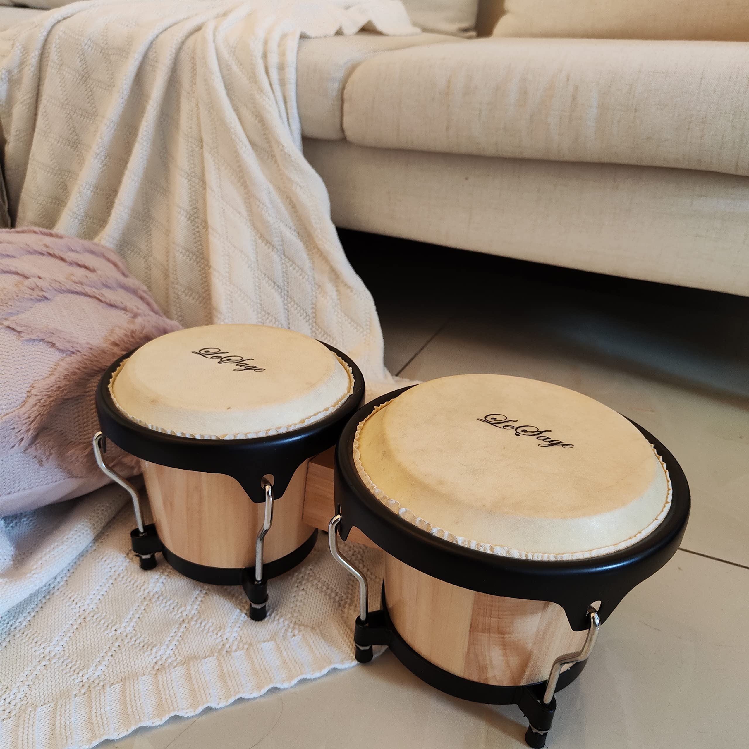Lesage Bongos Drum For Kids Adults Beginner Bongos Starter 4 In And 5 In Natural Wood Bongos Drums Set Real Skin Drum Head With