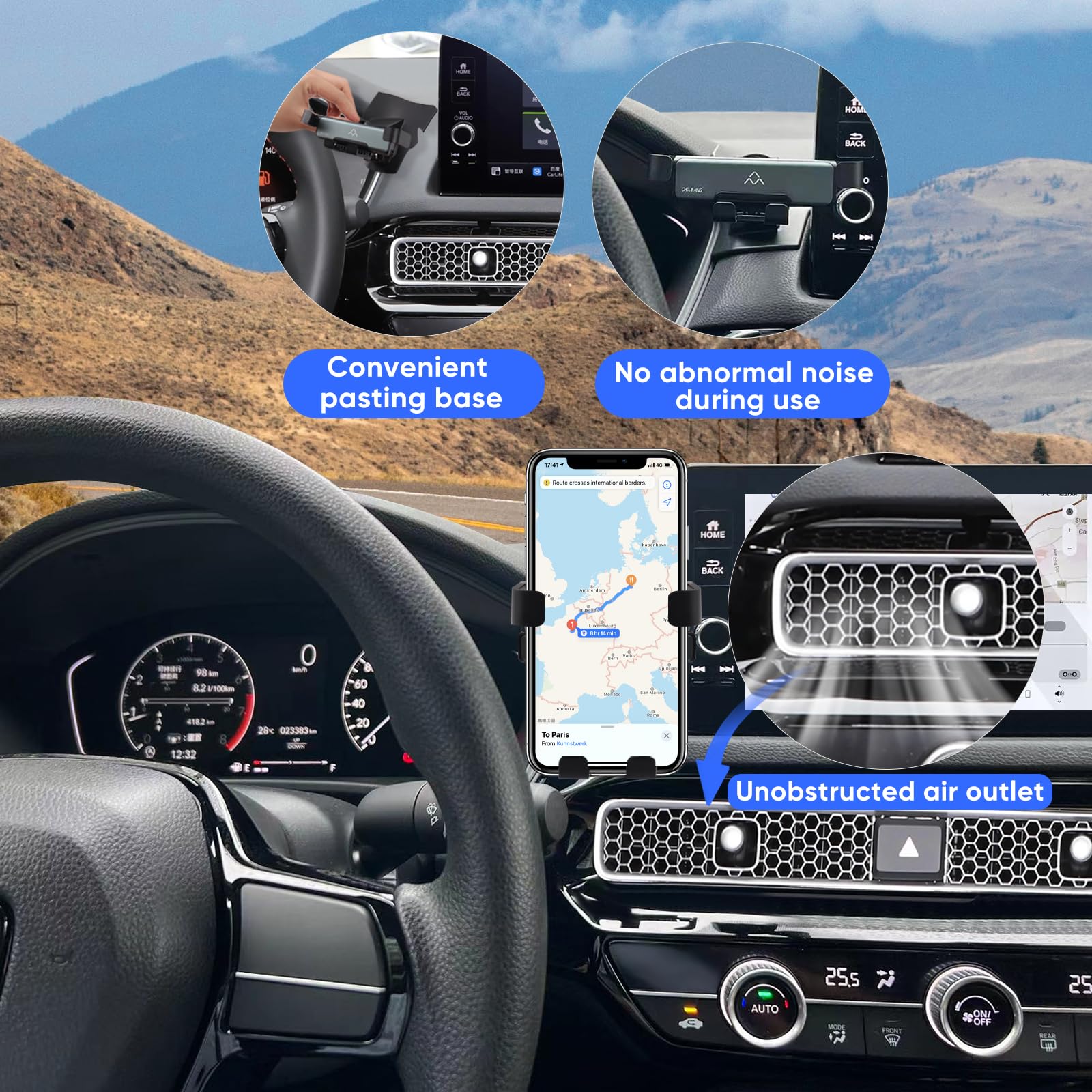 Car Phone Holder For Honda Civic 2022 2023 2024, Custom-Fit 11Th Gen Mount, 90-Degree Rotation, Thick Case Friendly, Hands-Free