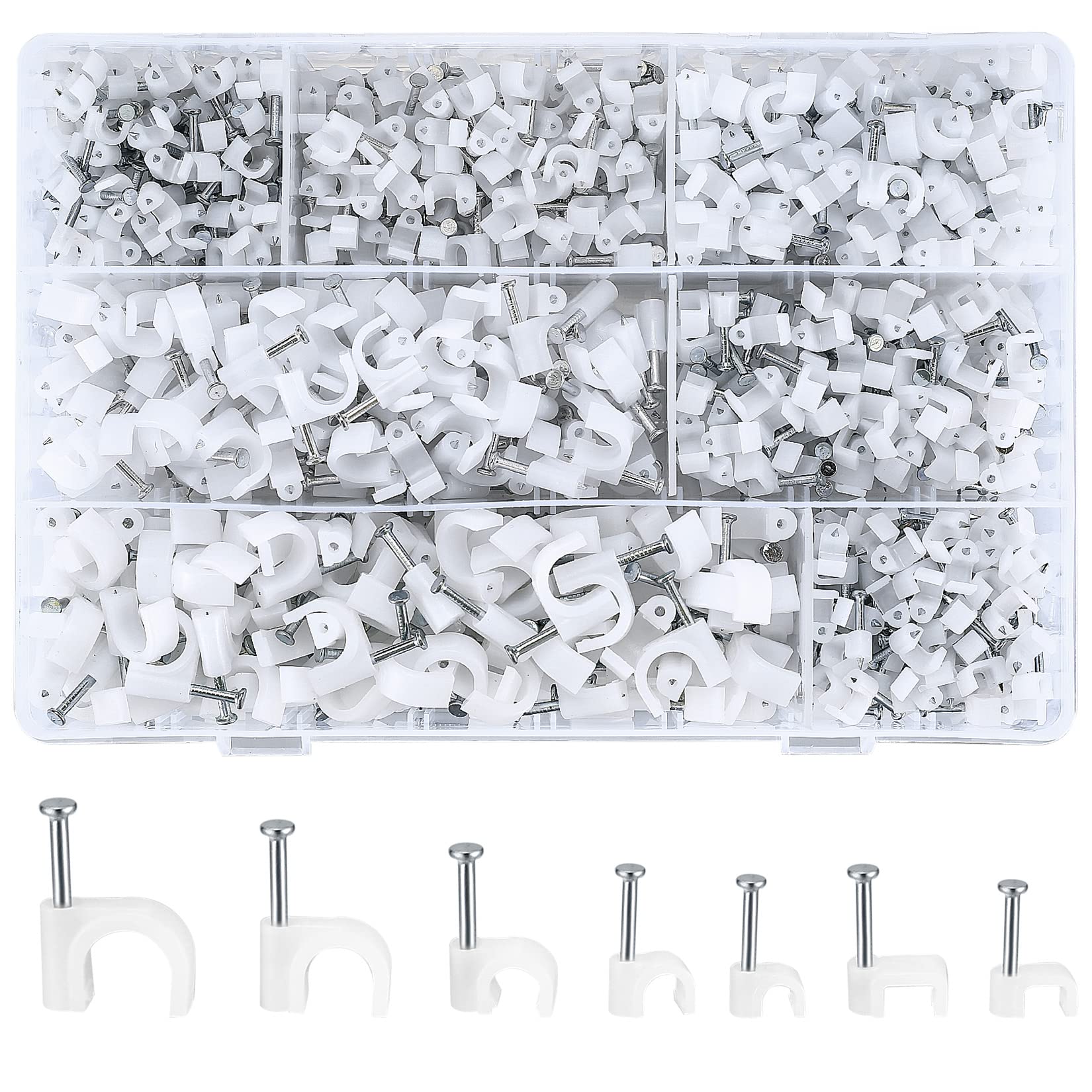 Woshilaods 700 Pcs Cable Clips With Steel Nails, Cable Wire Cord Management Clips, White Ethernet Cable/Coax Cable/Cable Cord Ho