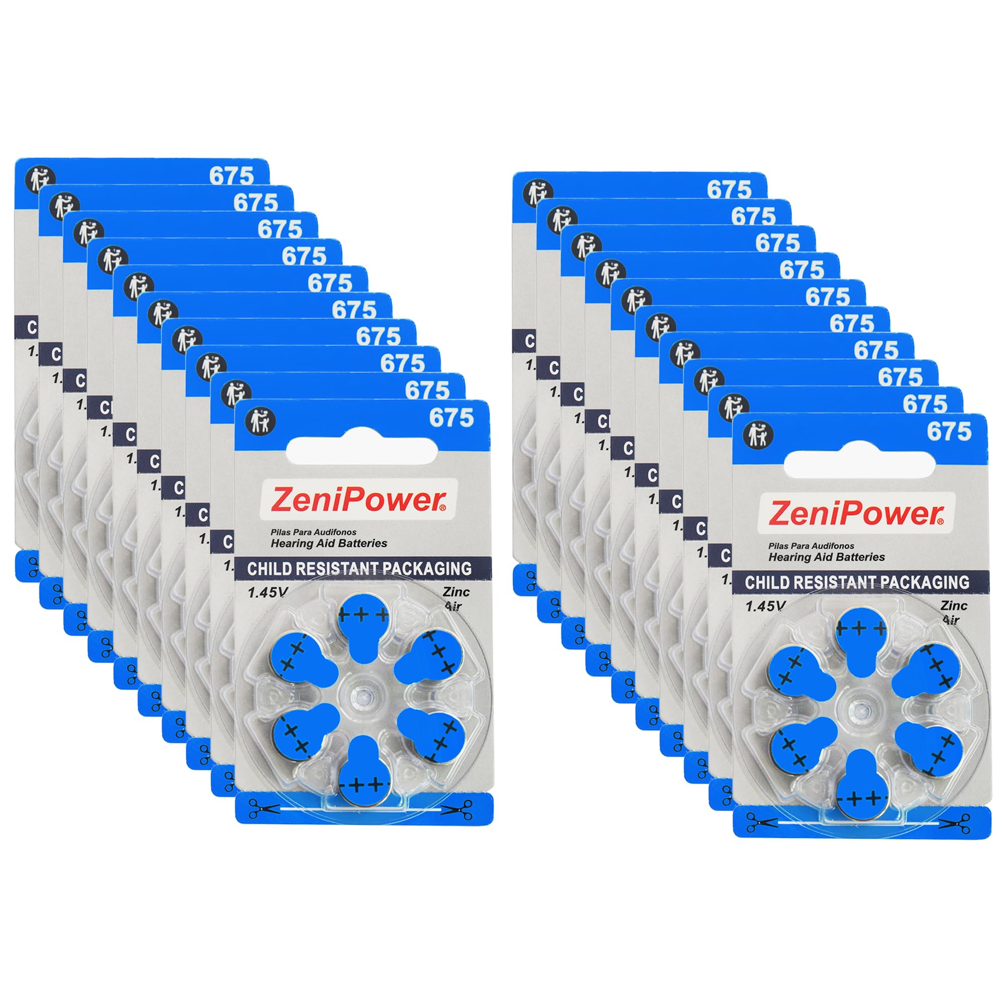 Zenipower Size 675 Mercury Free 1.45V Hearing Aid Batteries Zinc Air (120 Batteries)