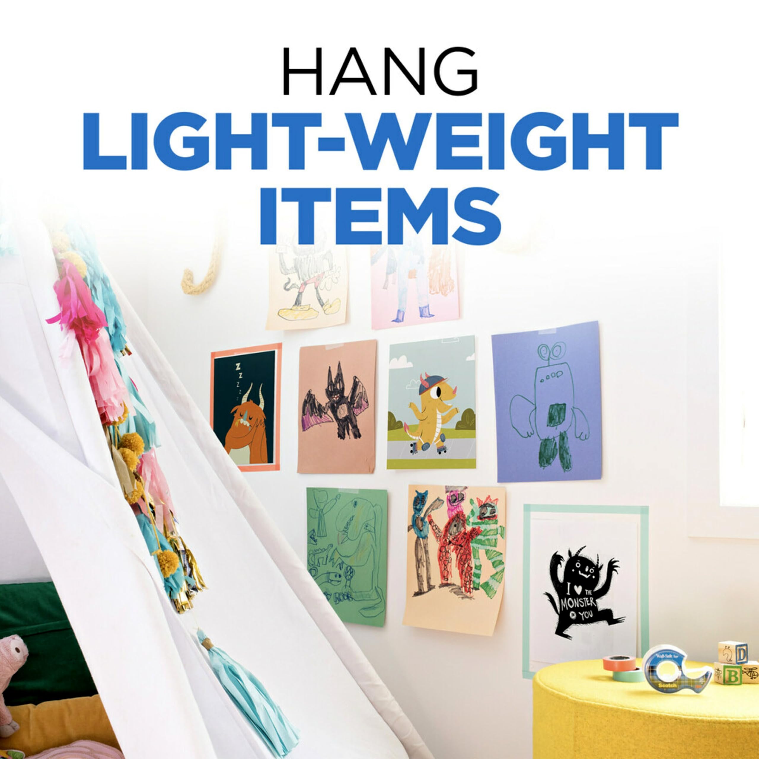 Scotch Wall Safe Tape, 4 Dispensered Rolls, Sticks Securely, Removes Cleanly, Invisible, Designed For Displaying, Photo Safe, 3/